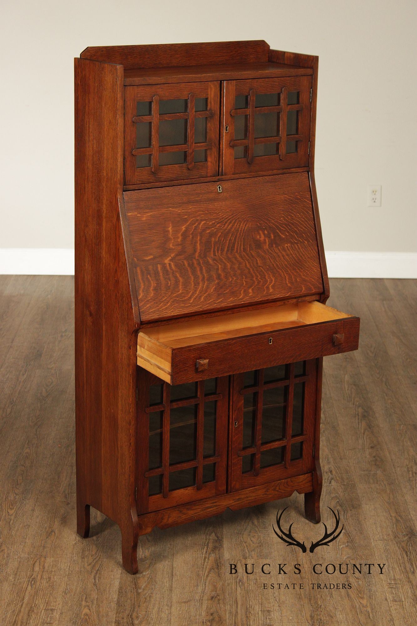 Antique Arts & Crafts Mission Oak Secretary Desk Bookcase