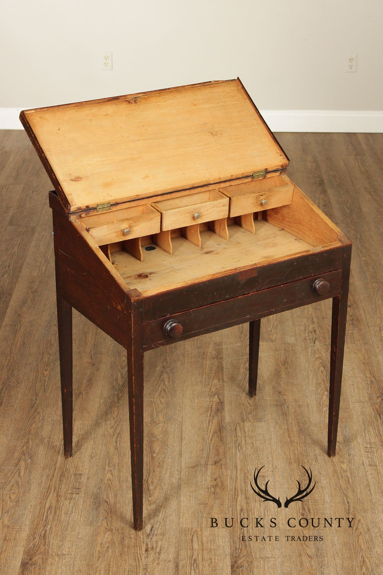 Antique Country Sheraton Slant Front Clerk’s Desk