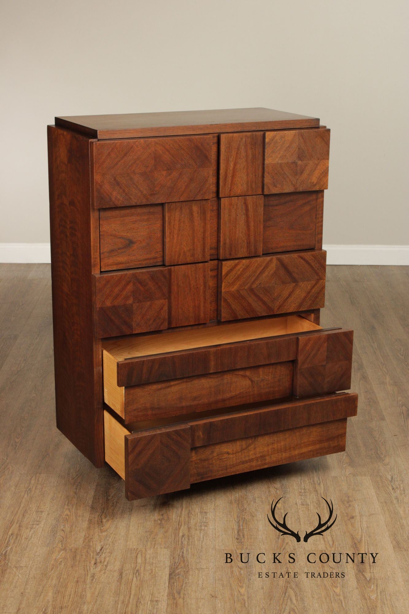 Lane Brutalist Mid Century Walnut High Chest