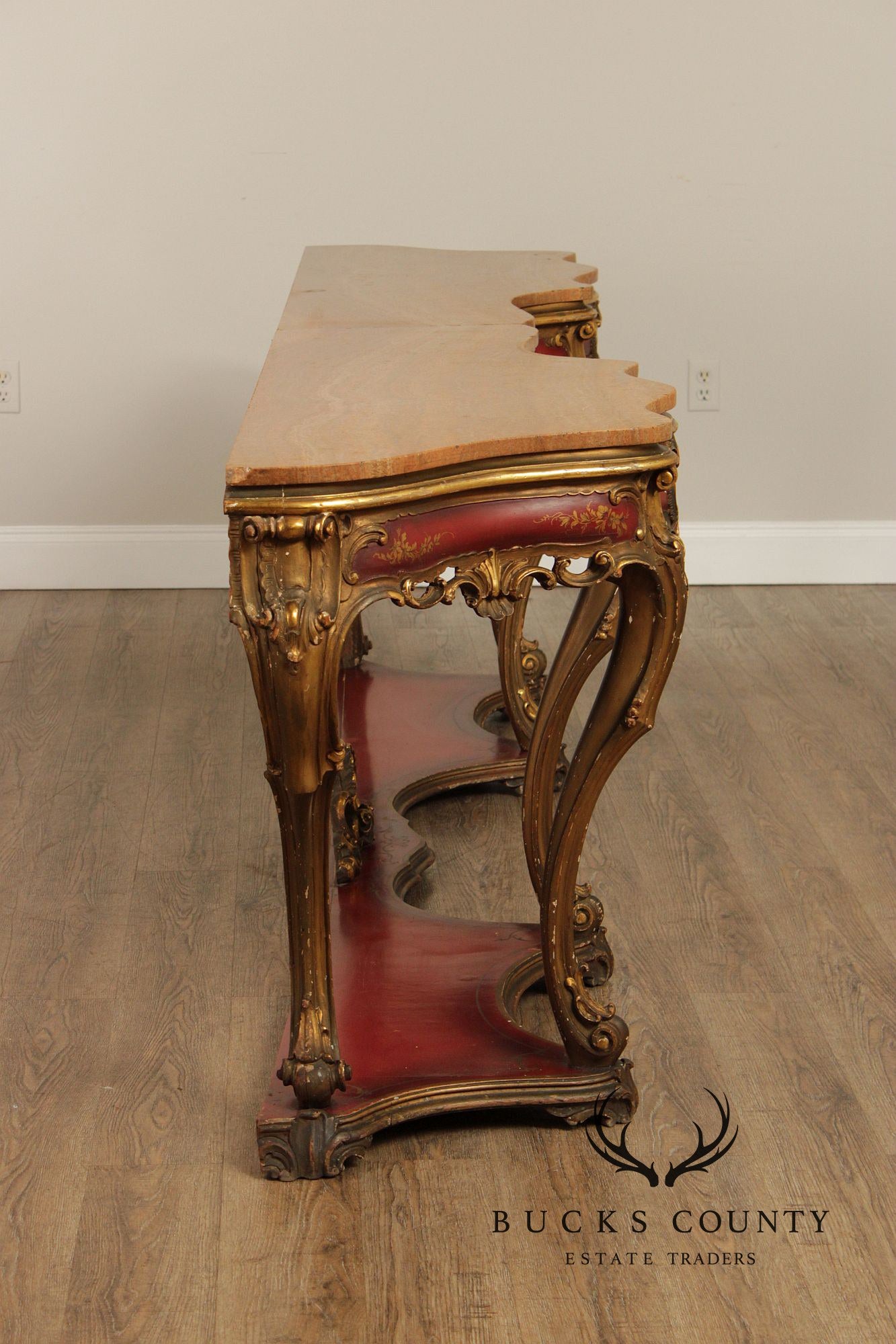 Italian Rococo Style Long Marble Top Console Table