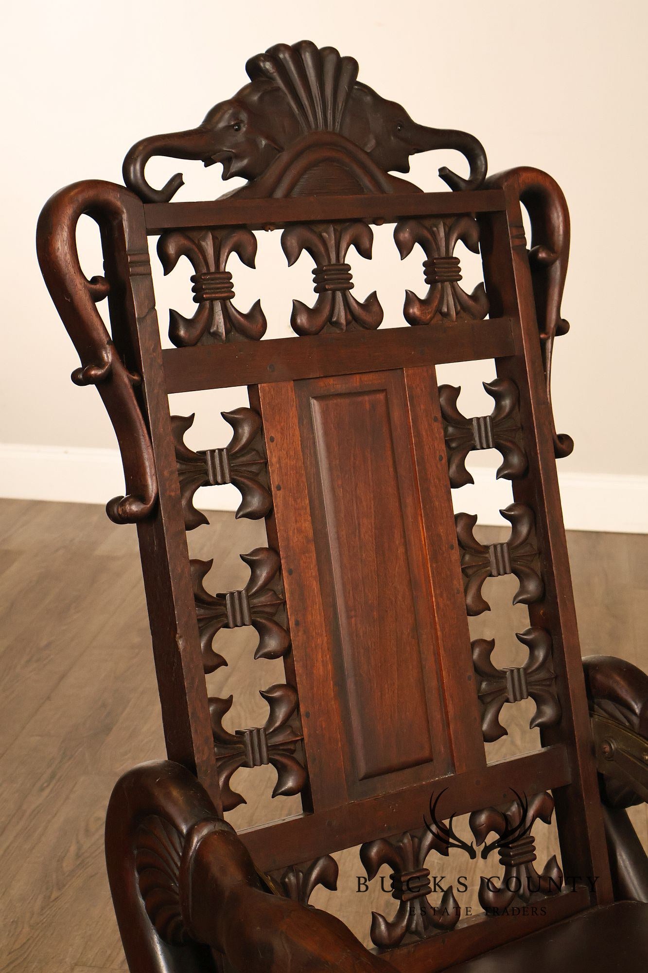 Exceptional 19th Century Anglo-Indian / Burmese Colonial Figural Carved Hardwood Throne Armchair