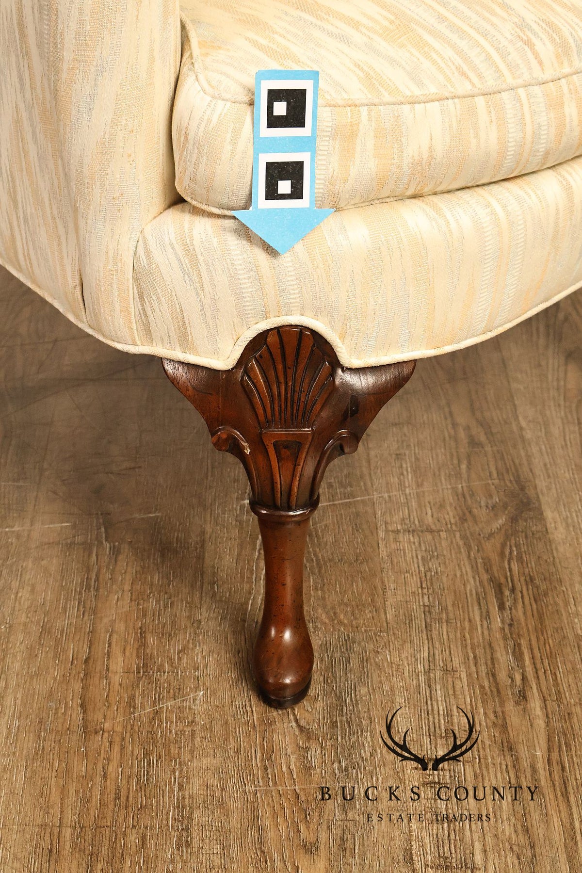 Traditional Upholstered Pair Of Wingback Armchairs With Carved Cabriole Legs