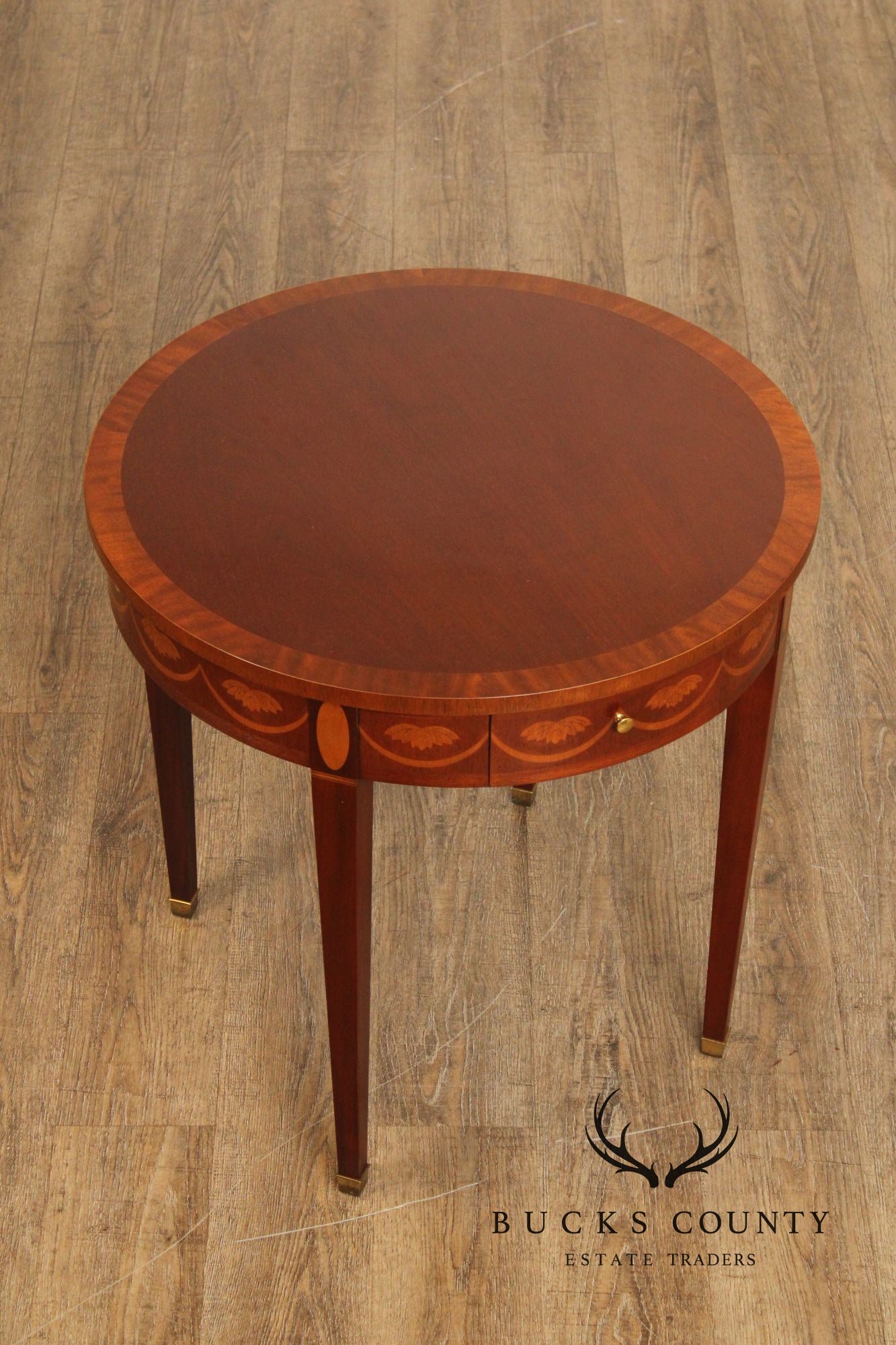Baker Federal Style Inlaid Mahogany Round Side Table