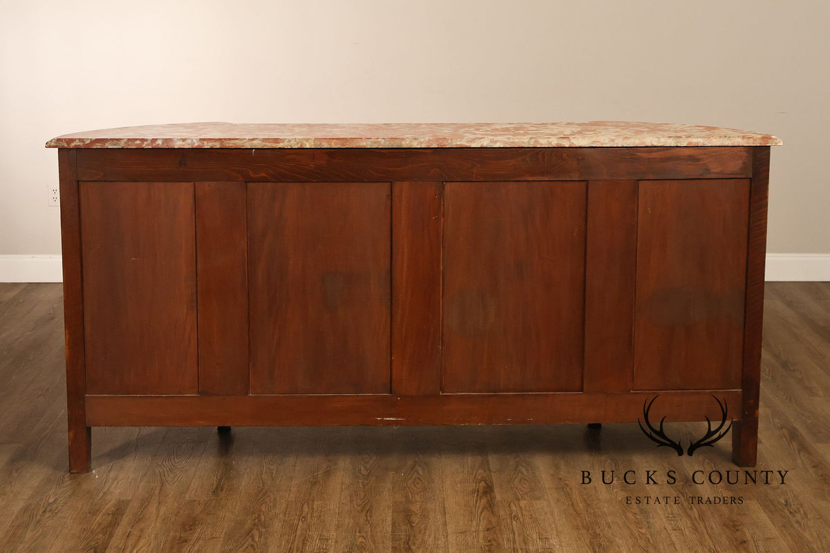 French Louis XV Style Carved Walnut Marble Top Buffet Sideboard
