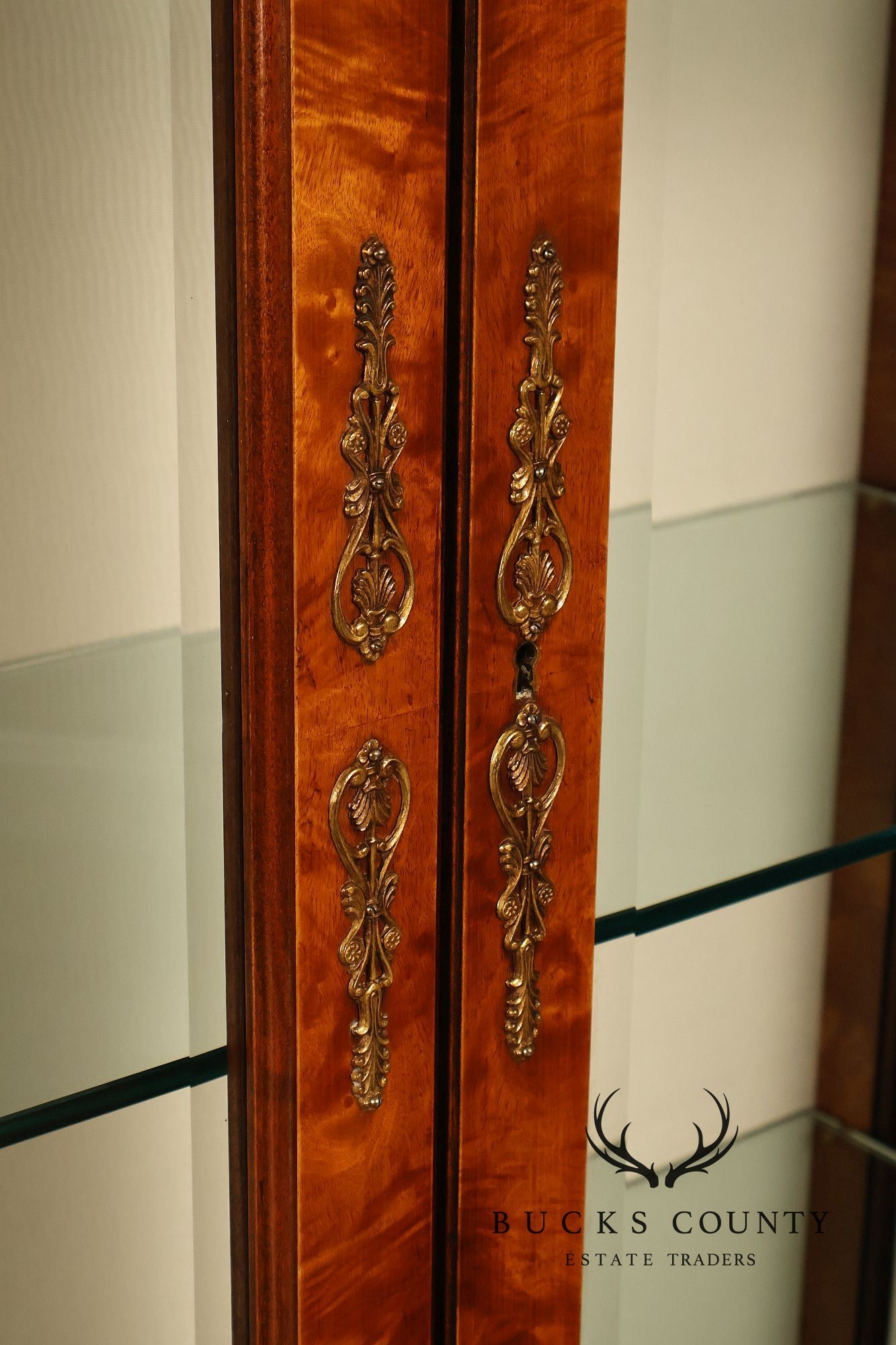 French Empire Style Burl Wood Vitrine Display Cabinet