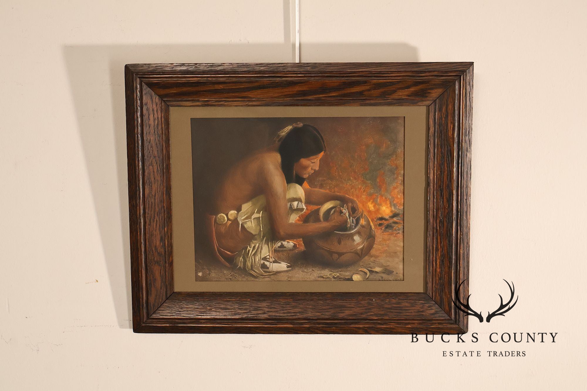 Wood Framed Lithograph Artwork "Treasure Jar" by E. Irving Couse
