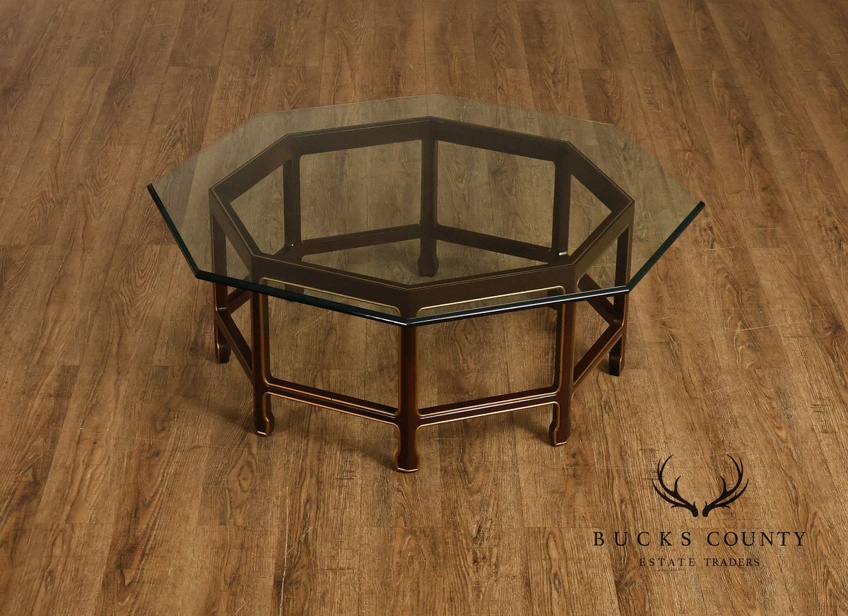 Asian Style Glass Top Octagonal Coffee Table