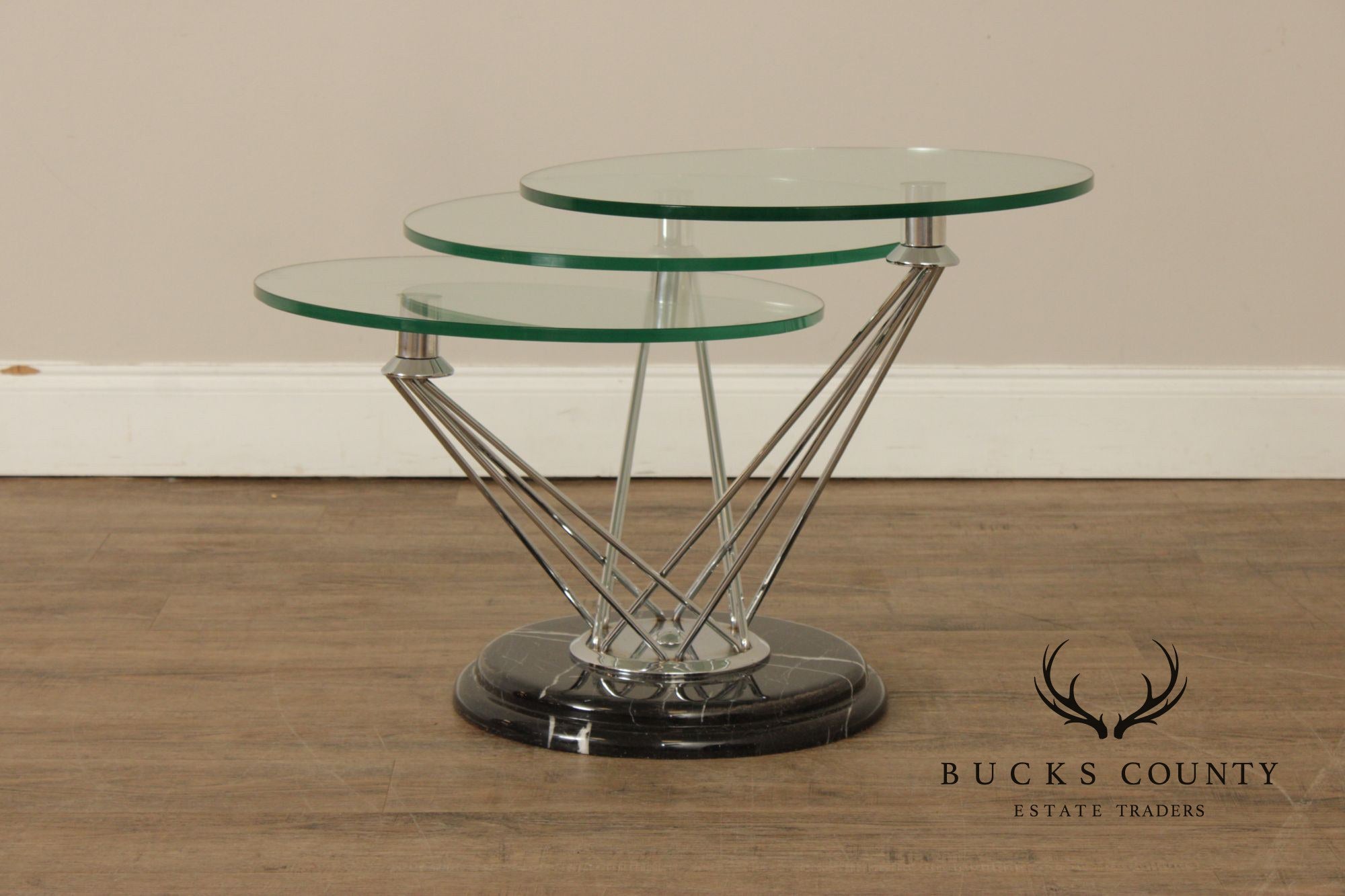 Modern Glass Top Marble Swivel Side Table