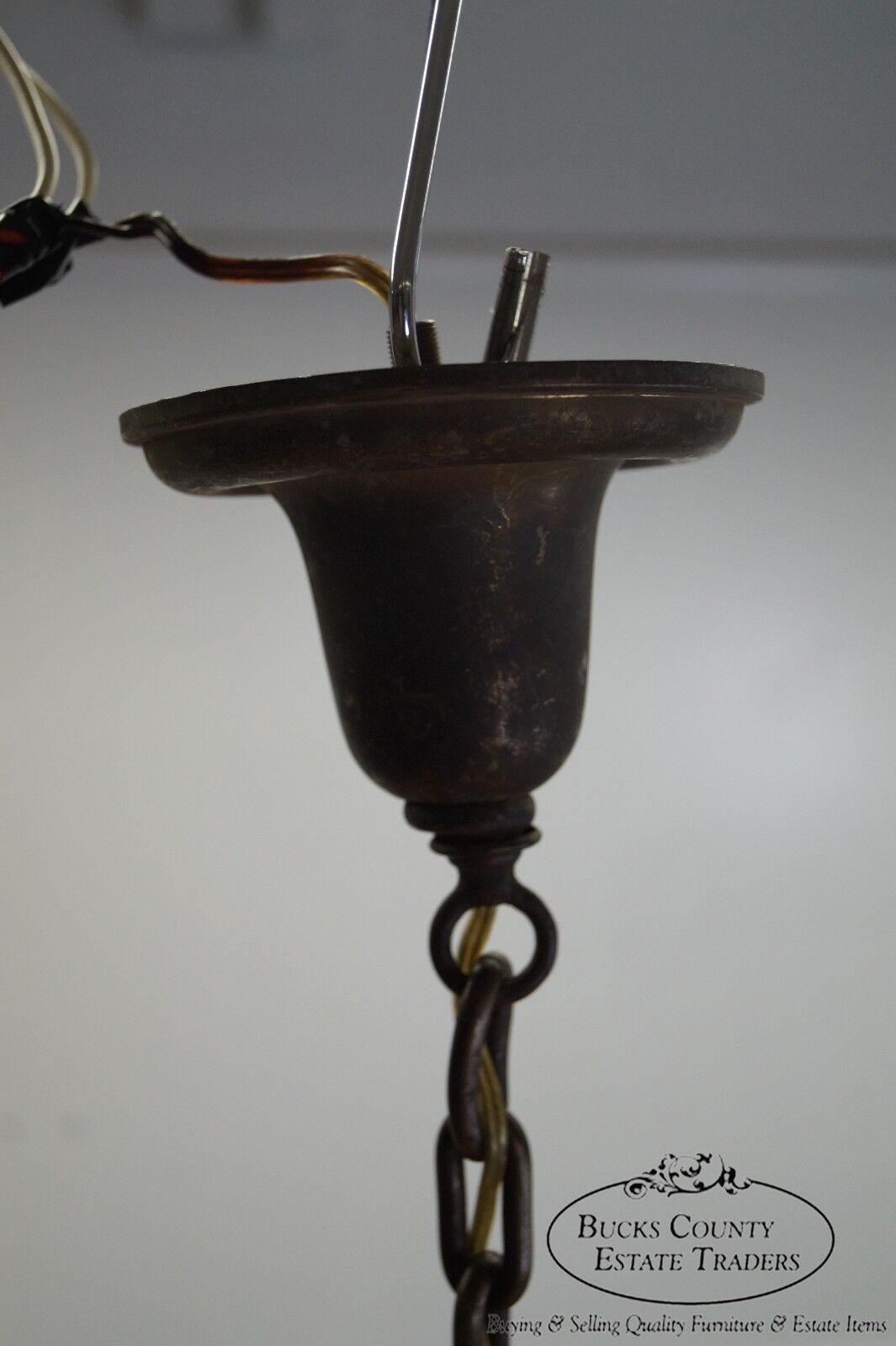 Antique Arts & Crafts Stained Glass Hanging Chandelier Light Fixture