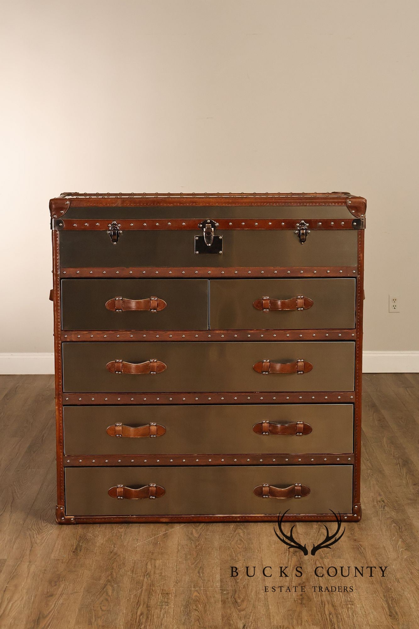 Restoration Hardware 'Mayfair' Steel and Leather Chest of Drawers