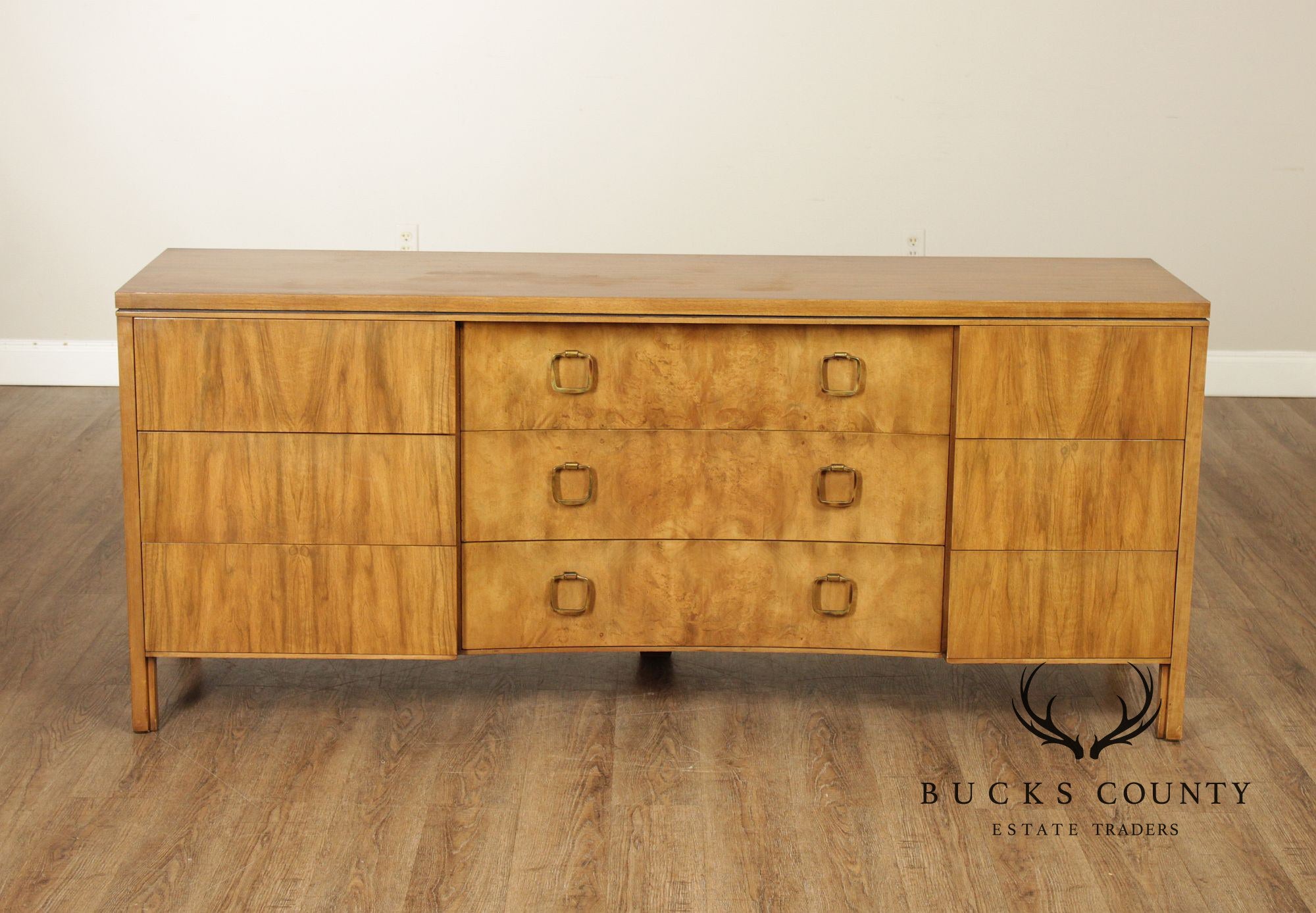 John Widdicomb Mid Century Modern Walnut 9 Drawer Triple Dresser