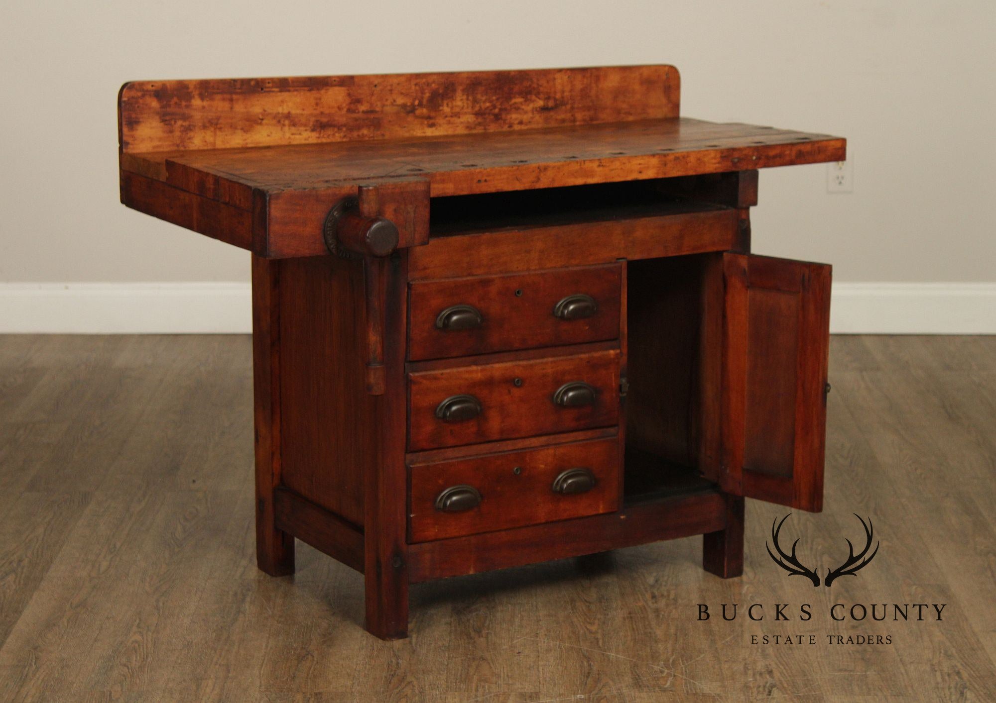 Antique C. Christensen Chicago Antique Industrial Carpenter’s Workbench