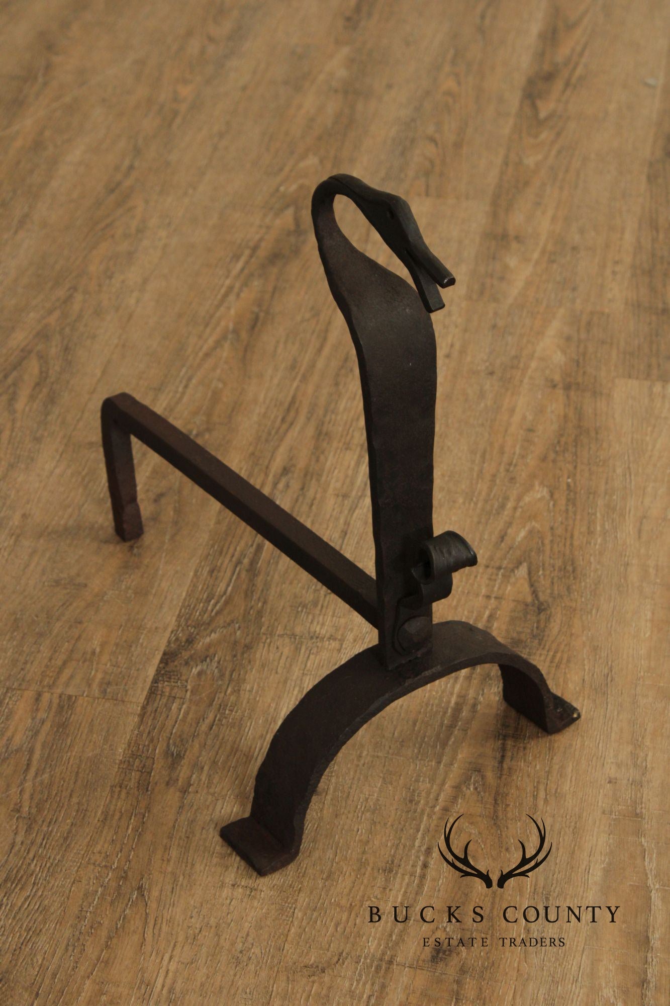 Arts & Crafts Pair of Wrought Iron Duck Fireplace Andirons