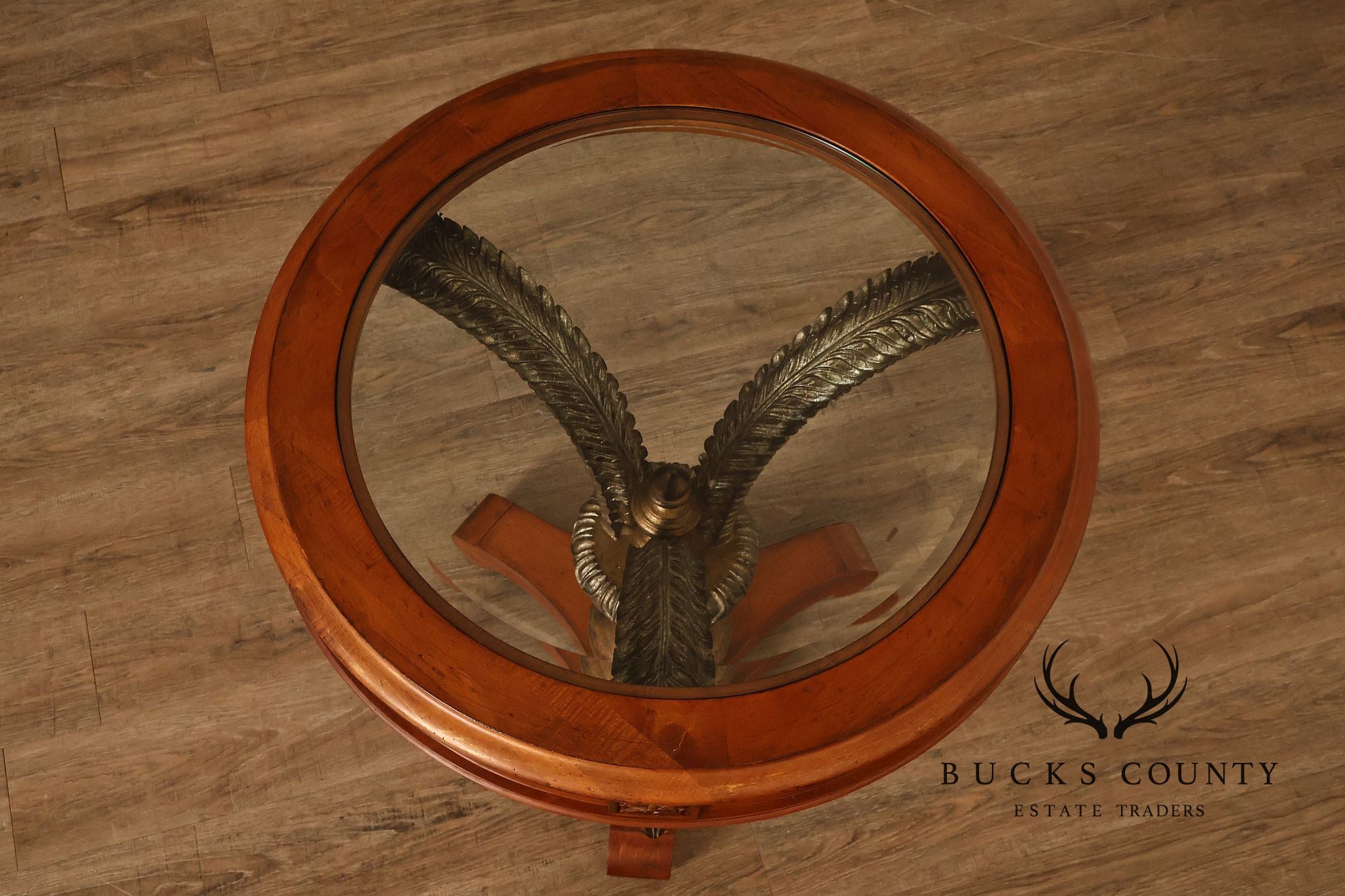 Hollywood Regency Style Round Glass Top Accent Table