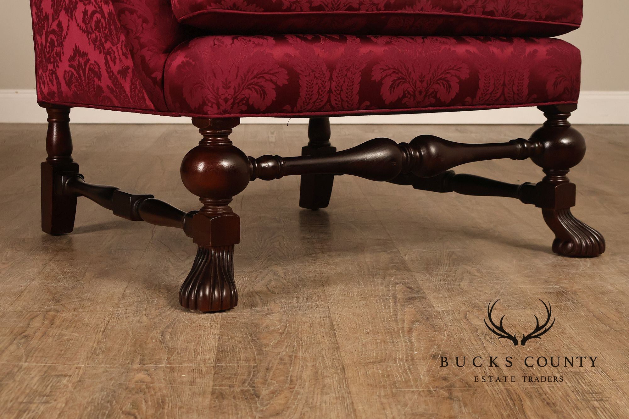 Baker Stately Homes Collection Pair of Carved Wingback Armchairs