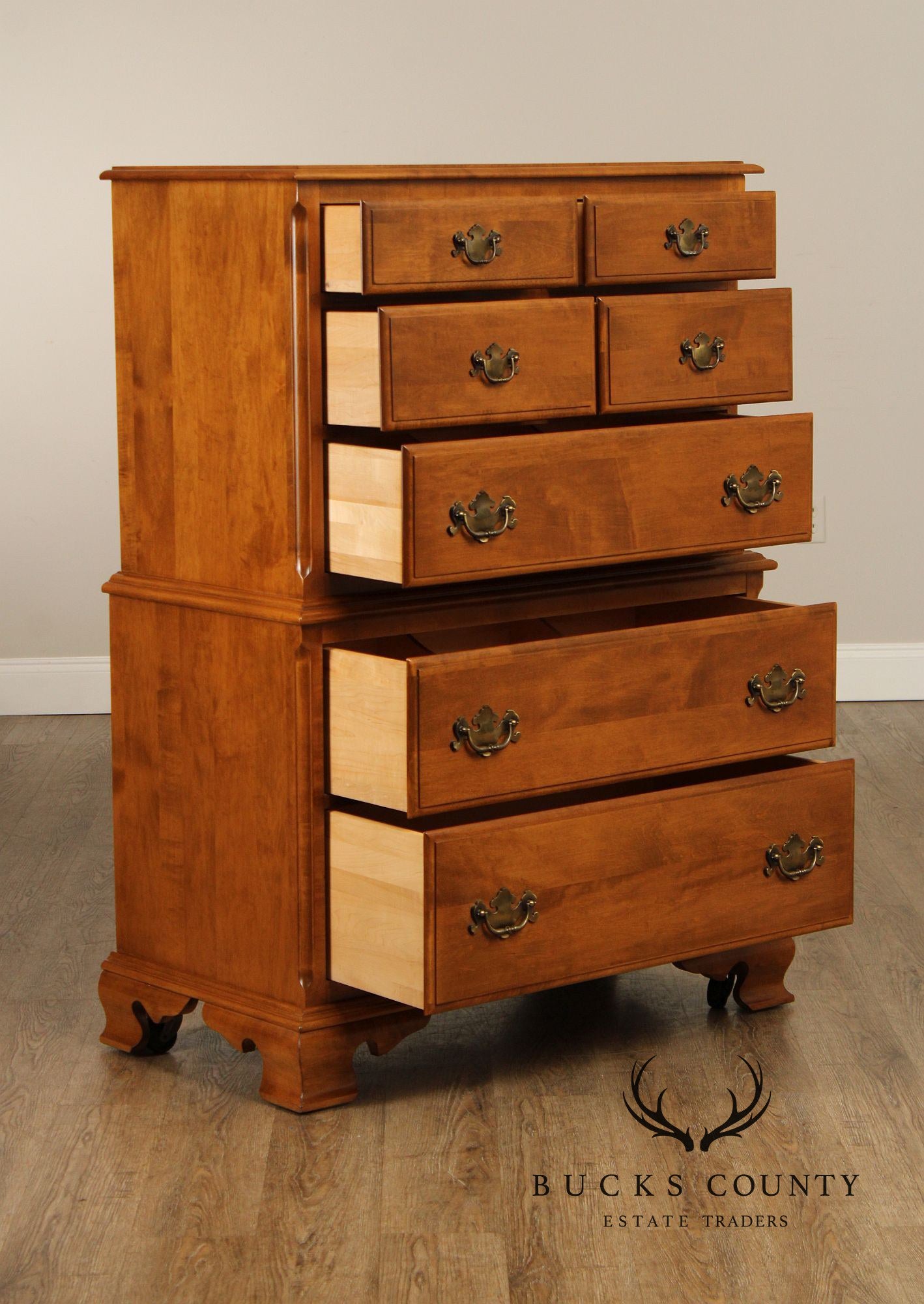 Ethan Allen Chippendale Style Maple Chest on Chest