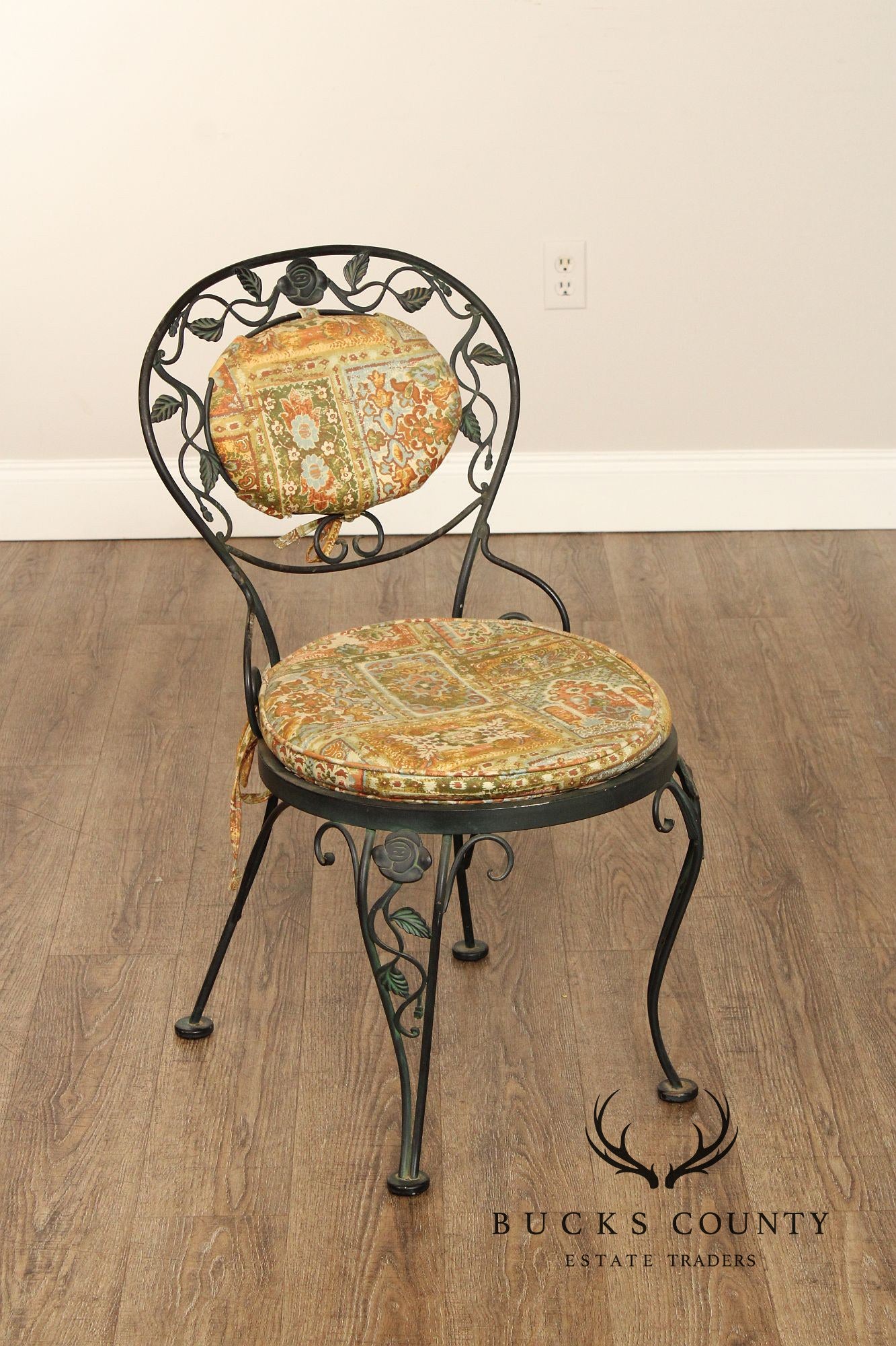 Woodard 'Chantilly Rose' Vintage Set of Six Wrought Iron Dining Chairs