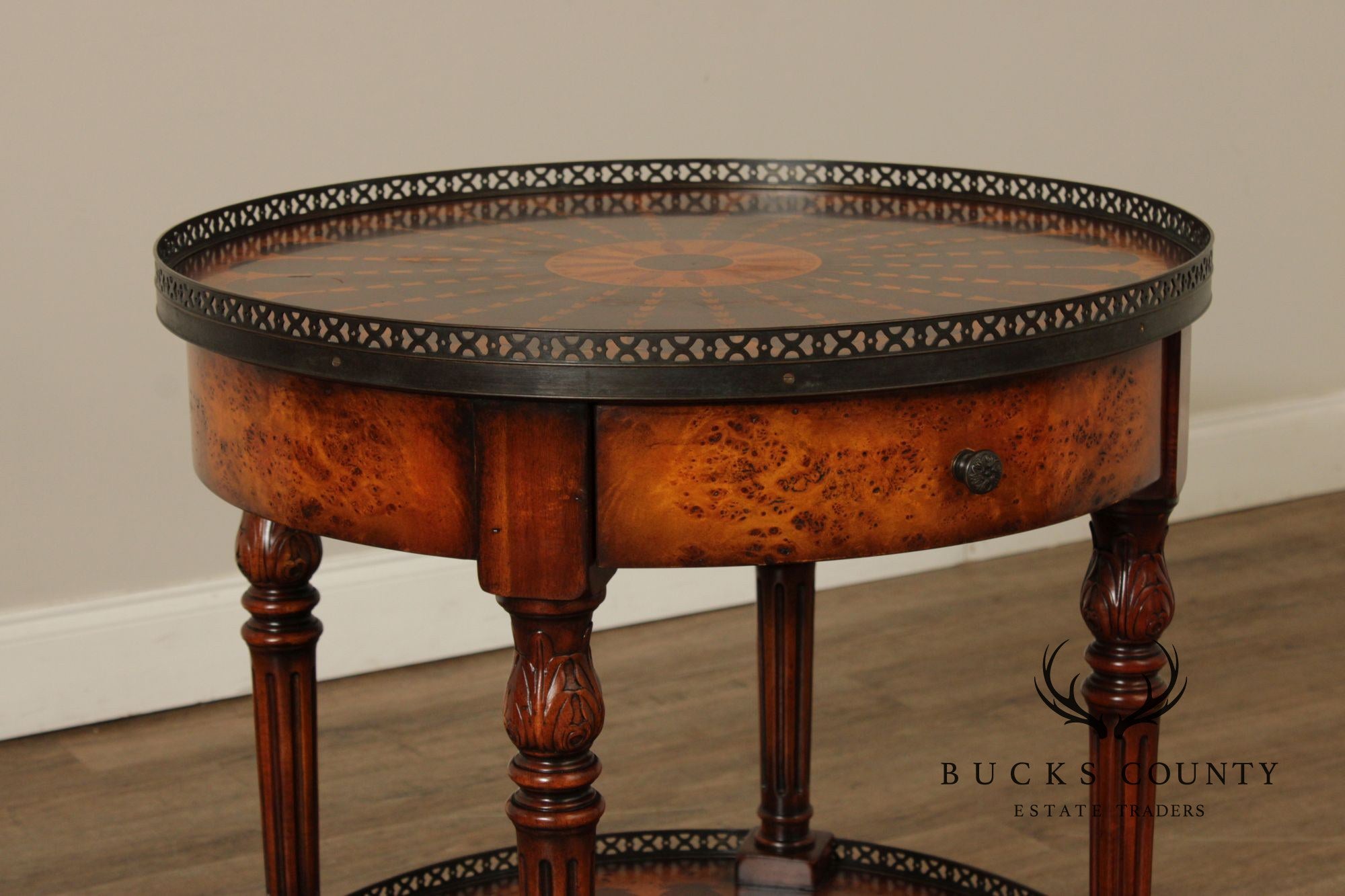 Theodore Alexander Round Two-Tier Inlaid Occasional Table