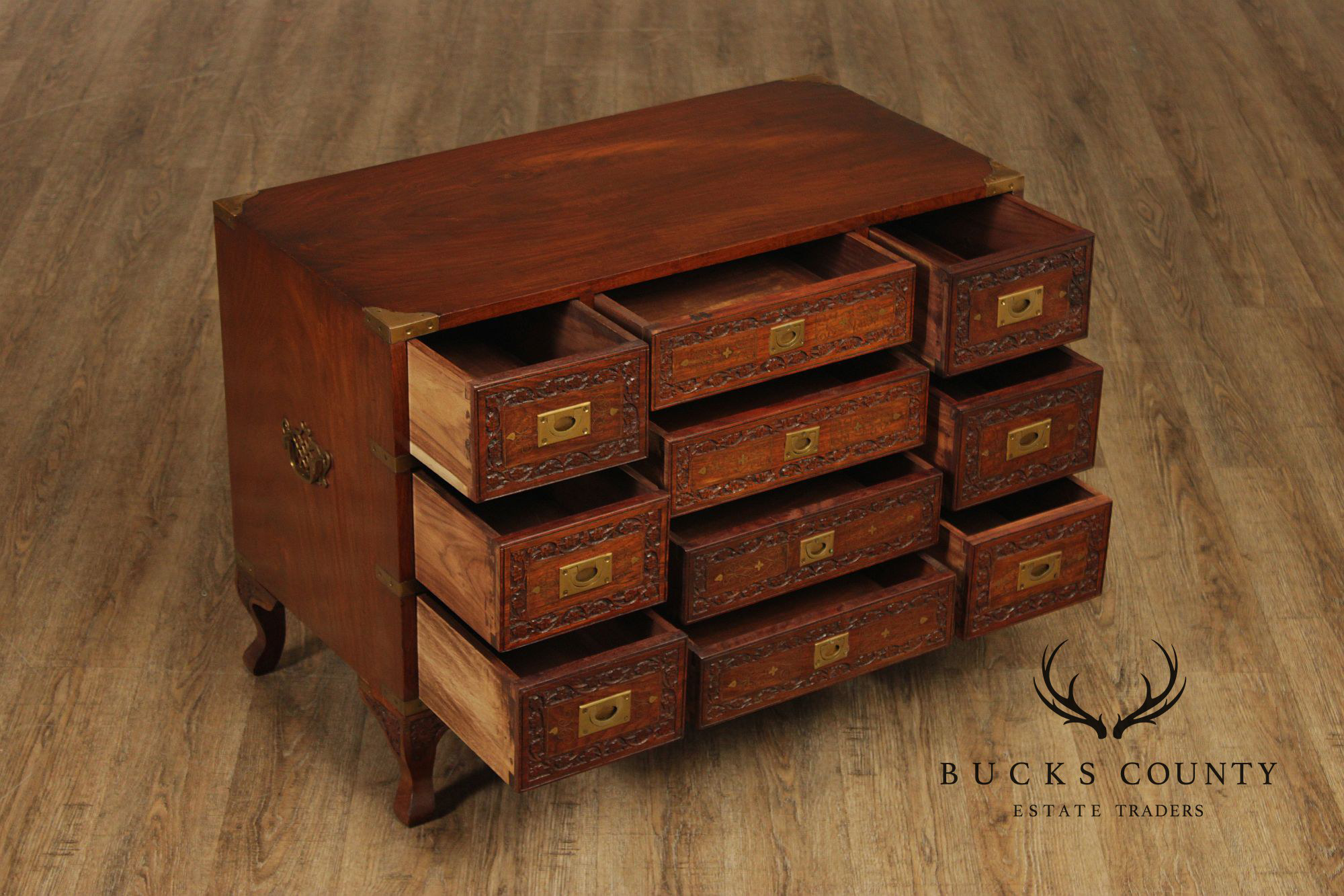 Anglo Indian Campaign Carved Rosewood Chest of Drawers