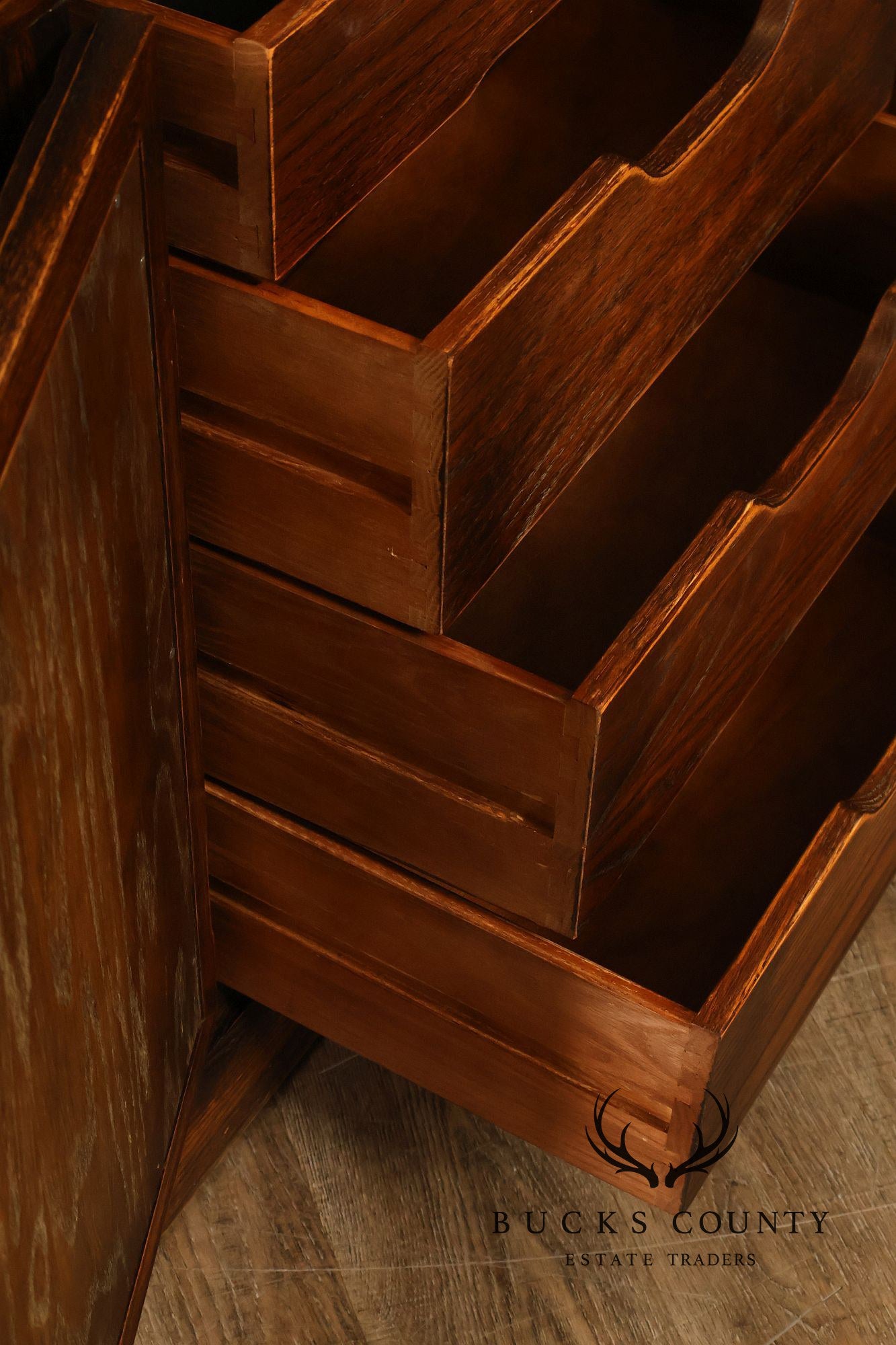 Jamestown Lounge Co. Colonnade Collection Vintage Sculpted Oak Long Credenza