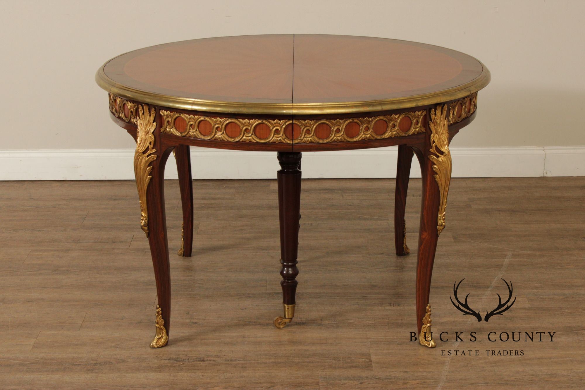 French Louis XV Style Ormolu Mounted Round Expandable Dining Table