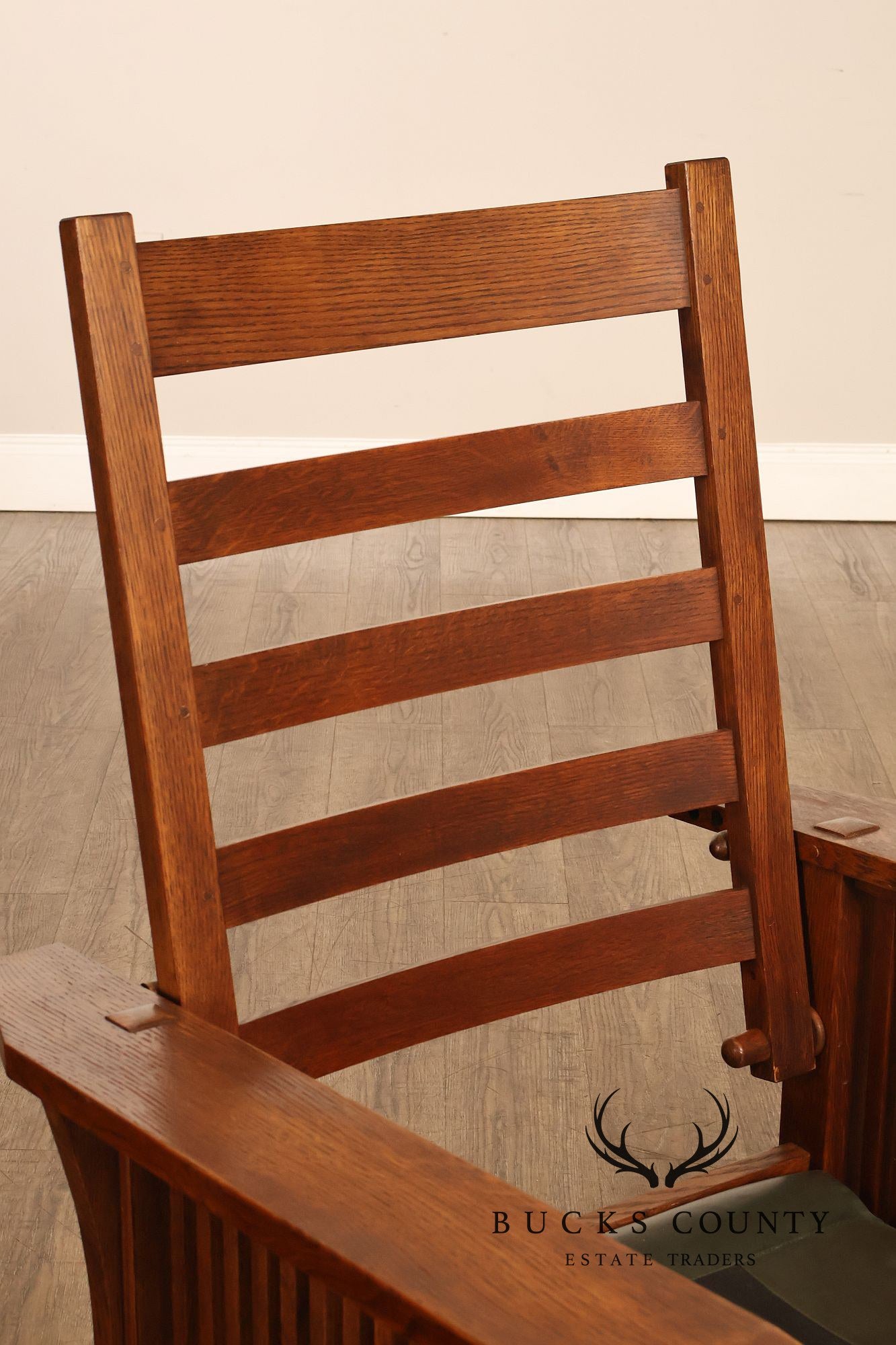 Stickley Mission Collection Oak Bent Arm Morris Chair and Ottoman