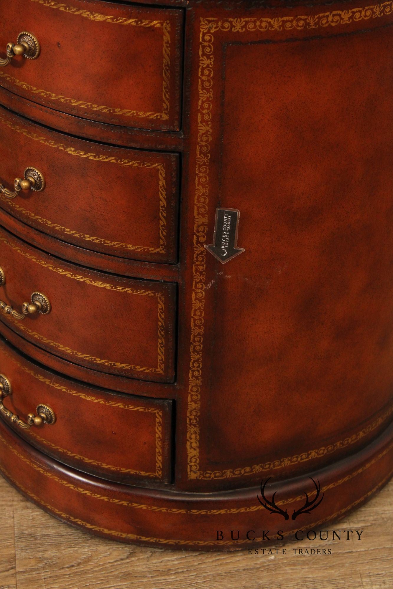 Regency Style Leather Wrapped Drum Table