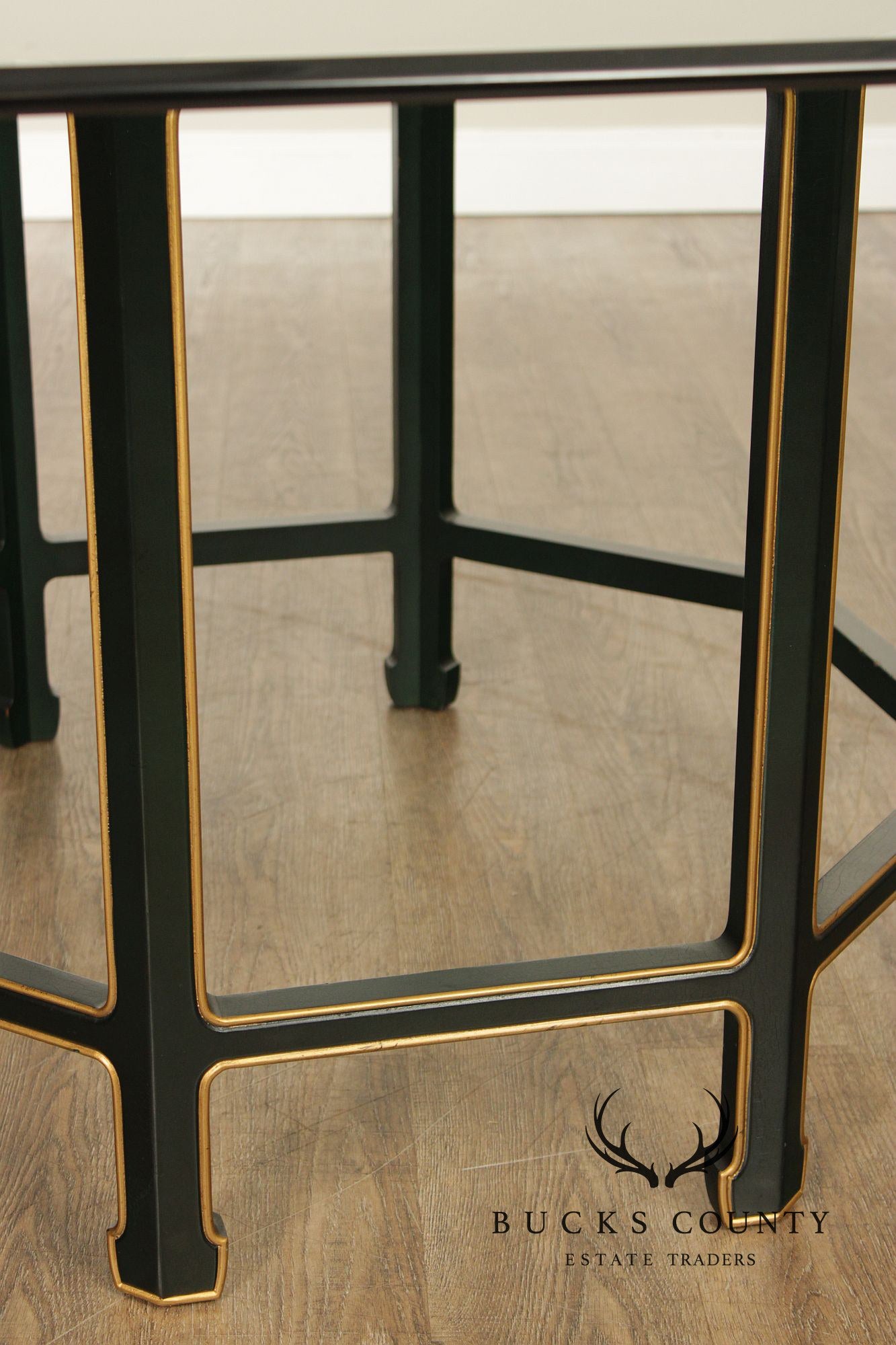 Kindel Chinoiserie Style Glass Top Dining Table