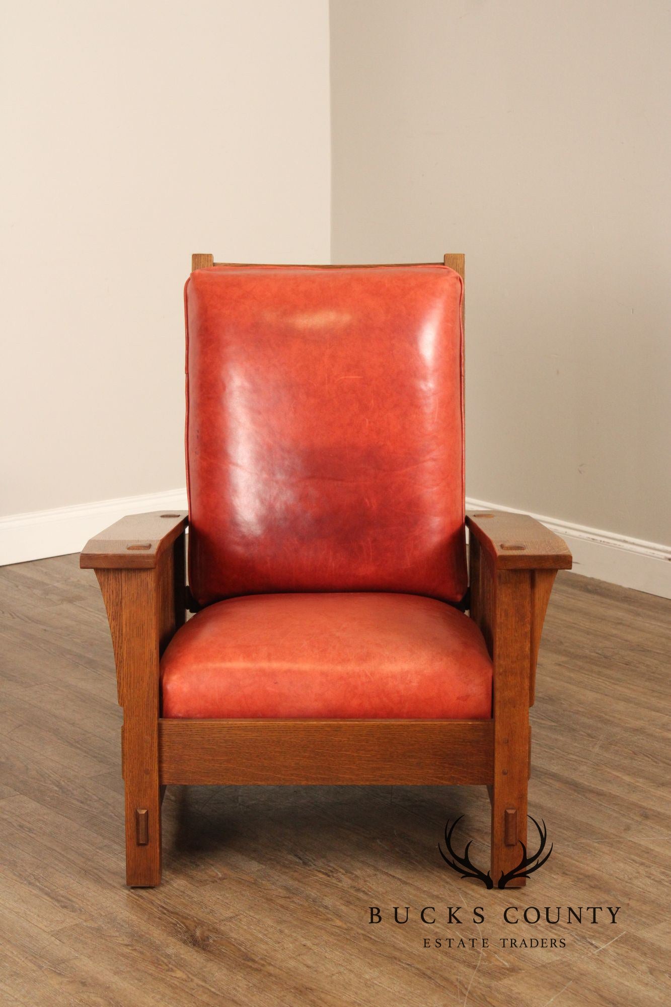 Stickley Mission Oak Collection Bow Arm Morris Chair and Ottoman