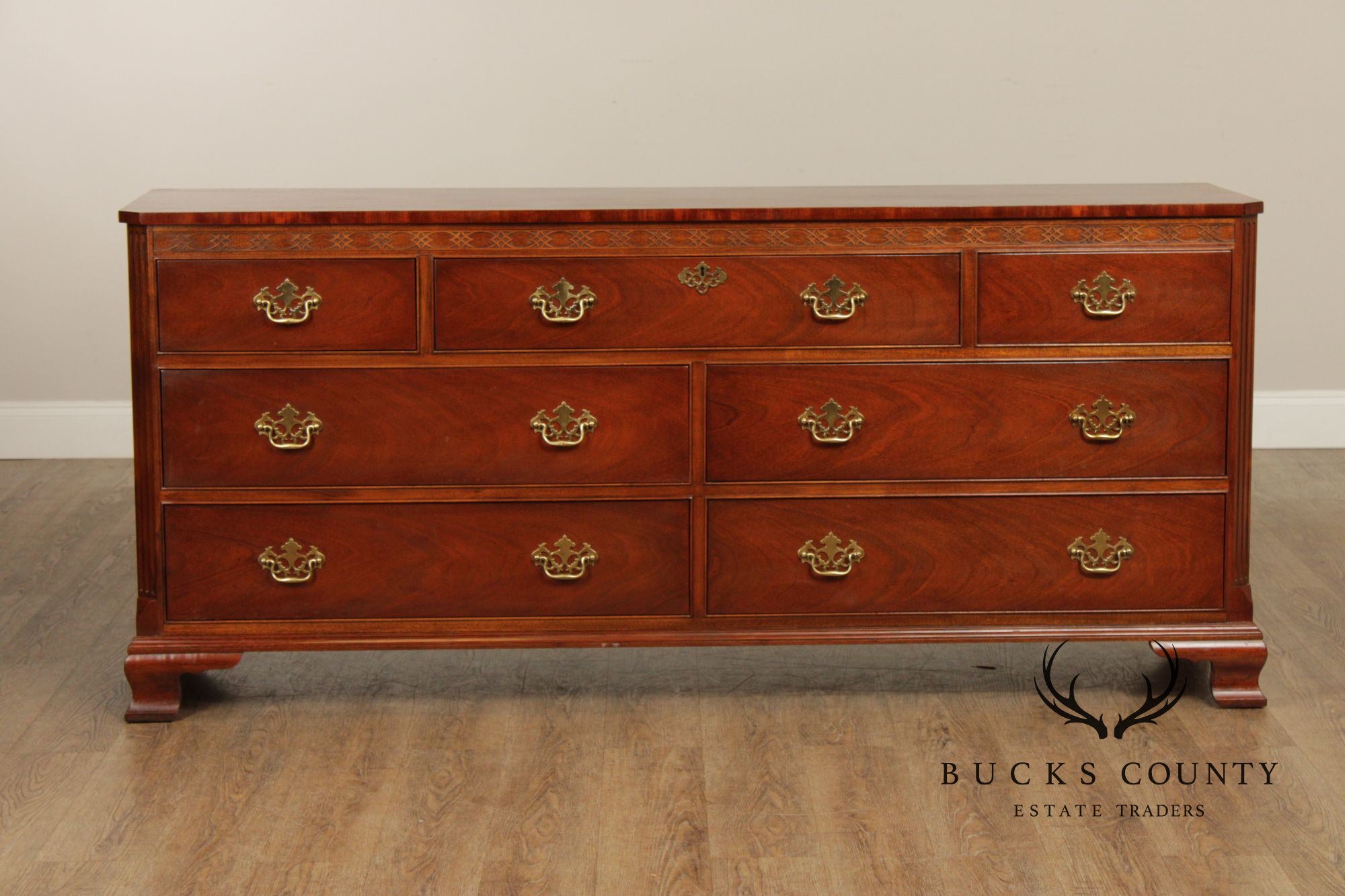 Baker Chippendale Style Mahogany Triple Dresser
