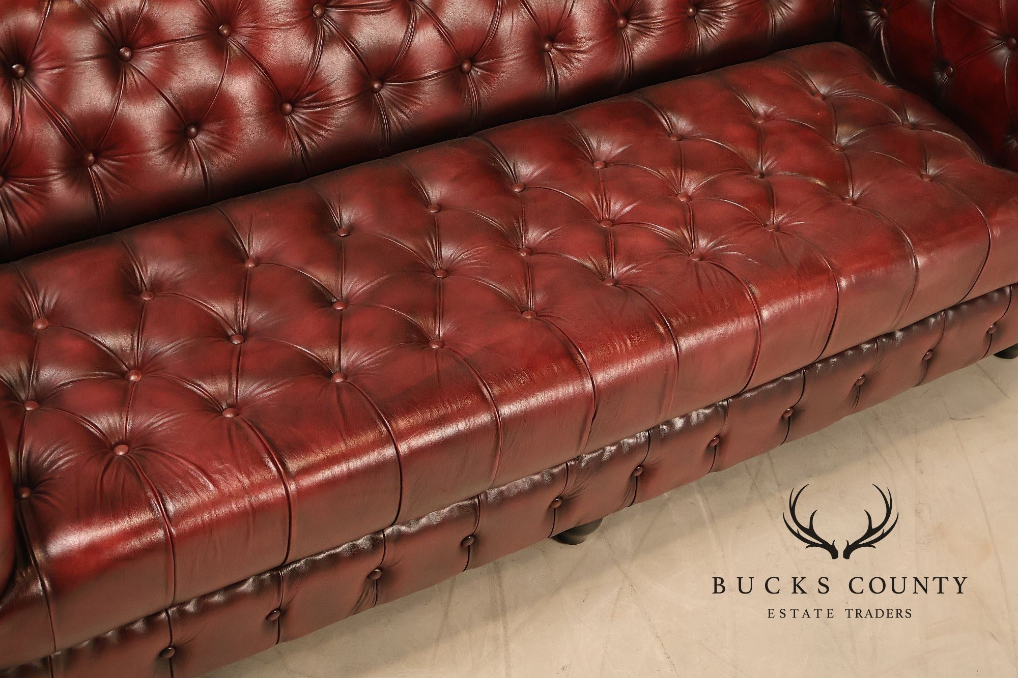 Chesterfield Style 7 Foot Oxford Red Tufted Leather Sofa