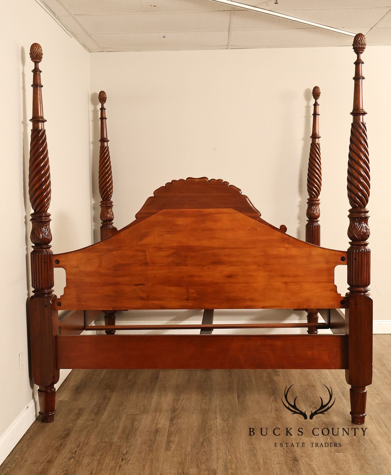 Colonial Revival Carved Mahogany King Size Four Poster Bed