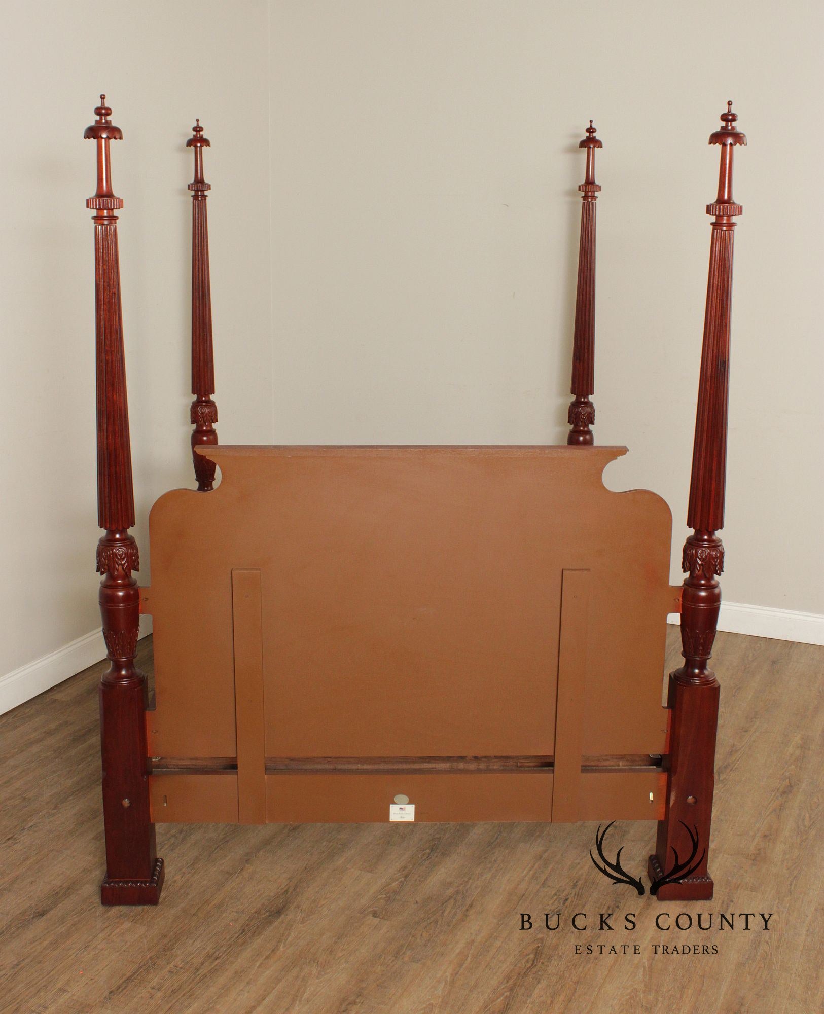 Baker Hepplewhite Style Queen Size Mahogany Poster Bed