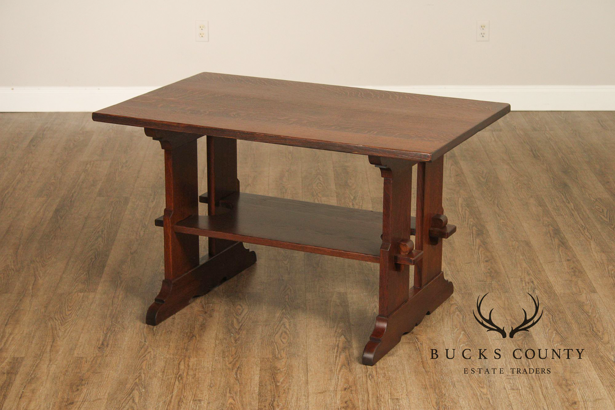 L. & J.G. Stickley Antique Mission Oak Trestle Table #593