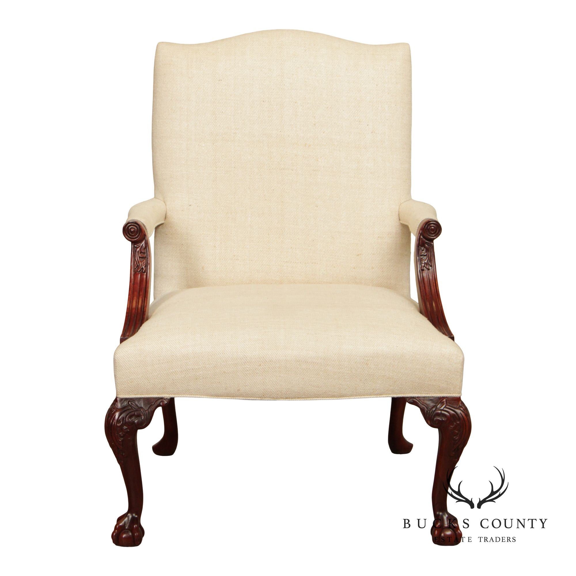Georgian Style Mahogany Gainsborough Library Armchair