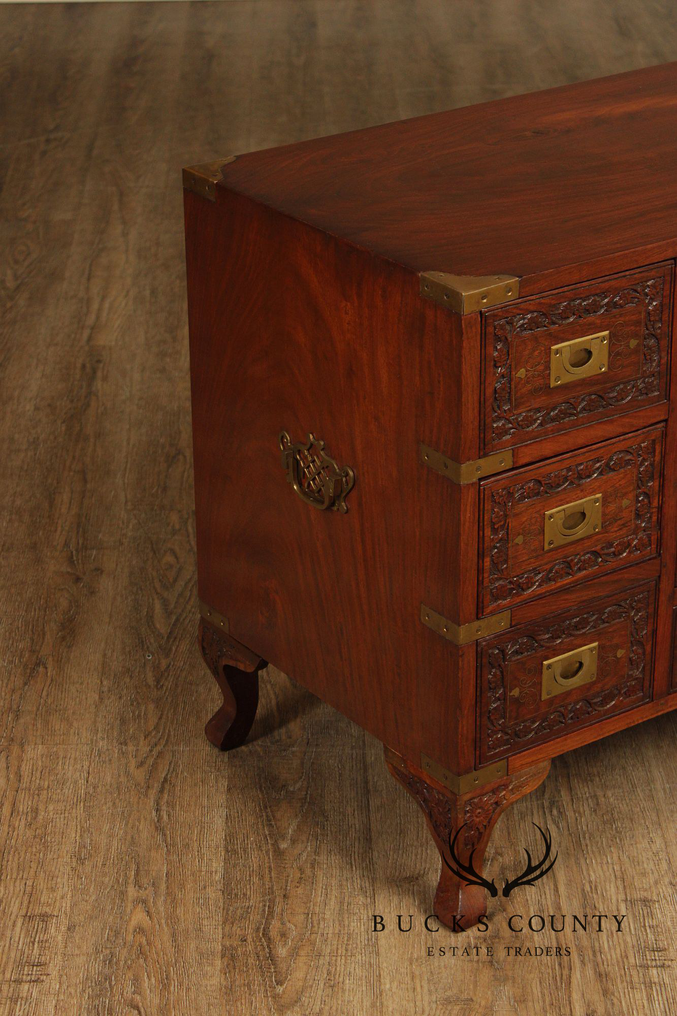 Anglo Indian Campaign Carved Rosewood Chest of Drawers