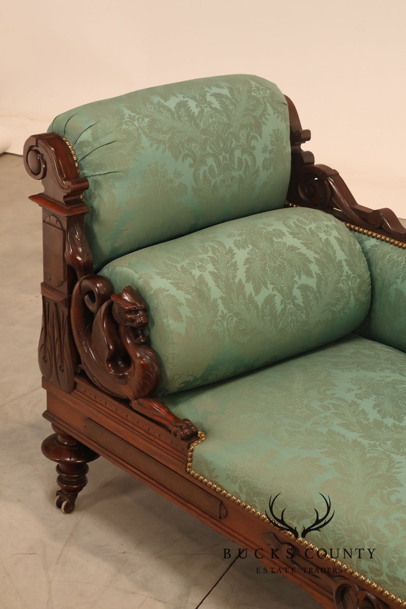 Antique American Renaissance Revival Style Carved Walnut Recamier Chaise Lounge