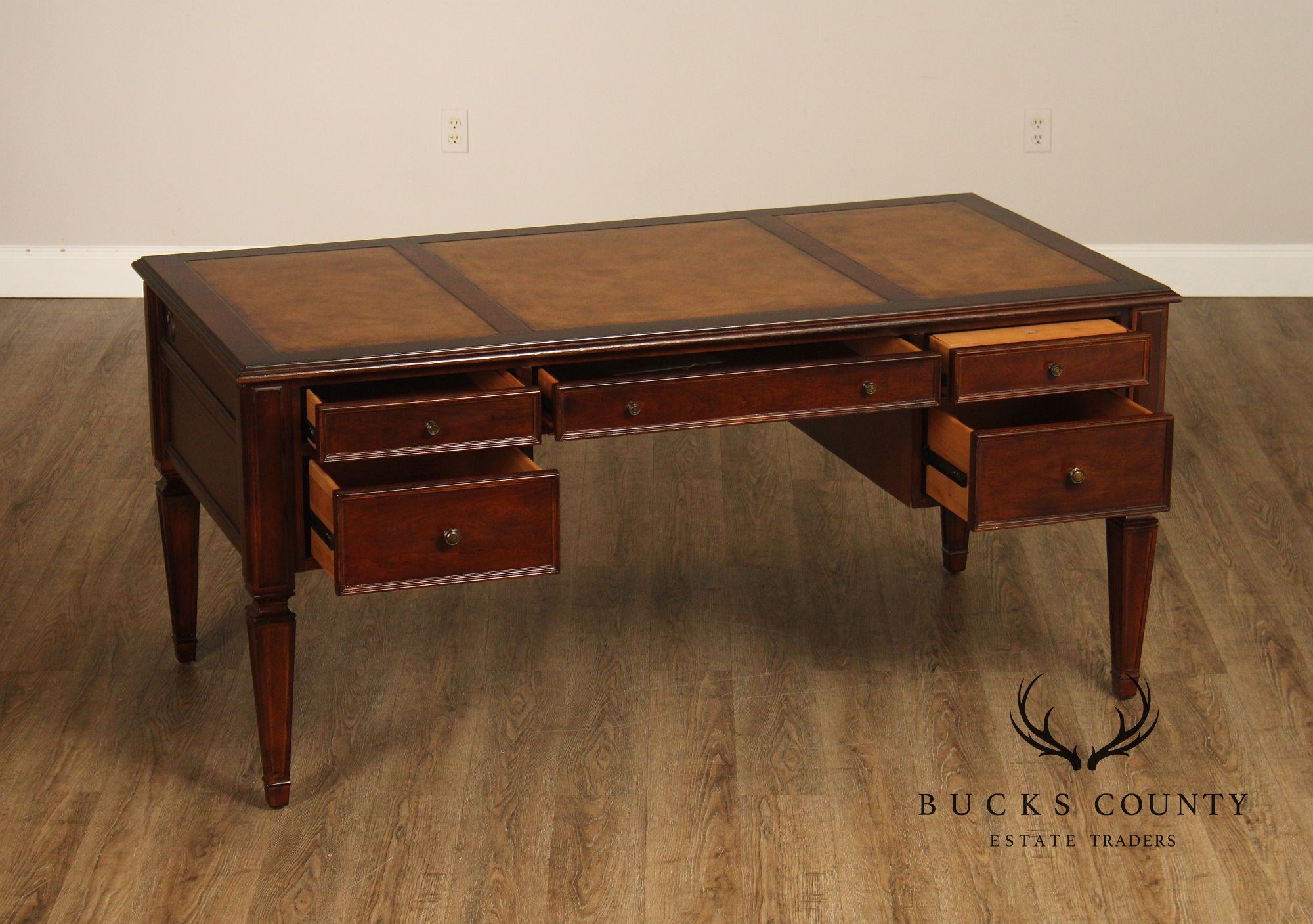 Ethan Allen Leather Top Cherry 'Buckley' Executive Desk