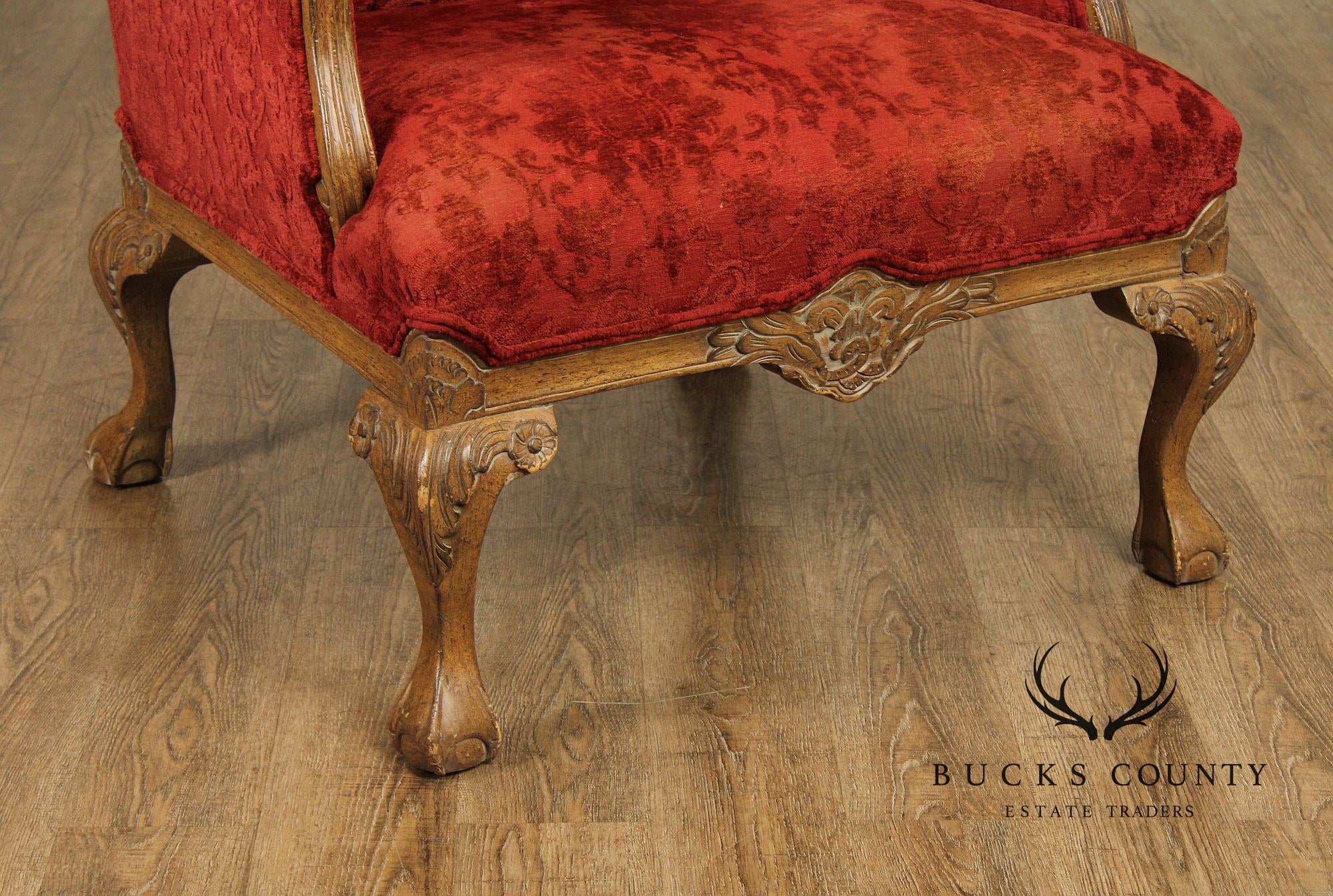 Georgian Style Pair of Wingback Armchairs and Ottoman