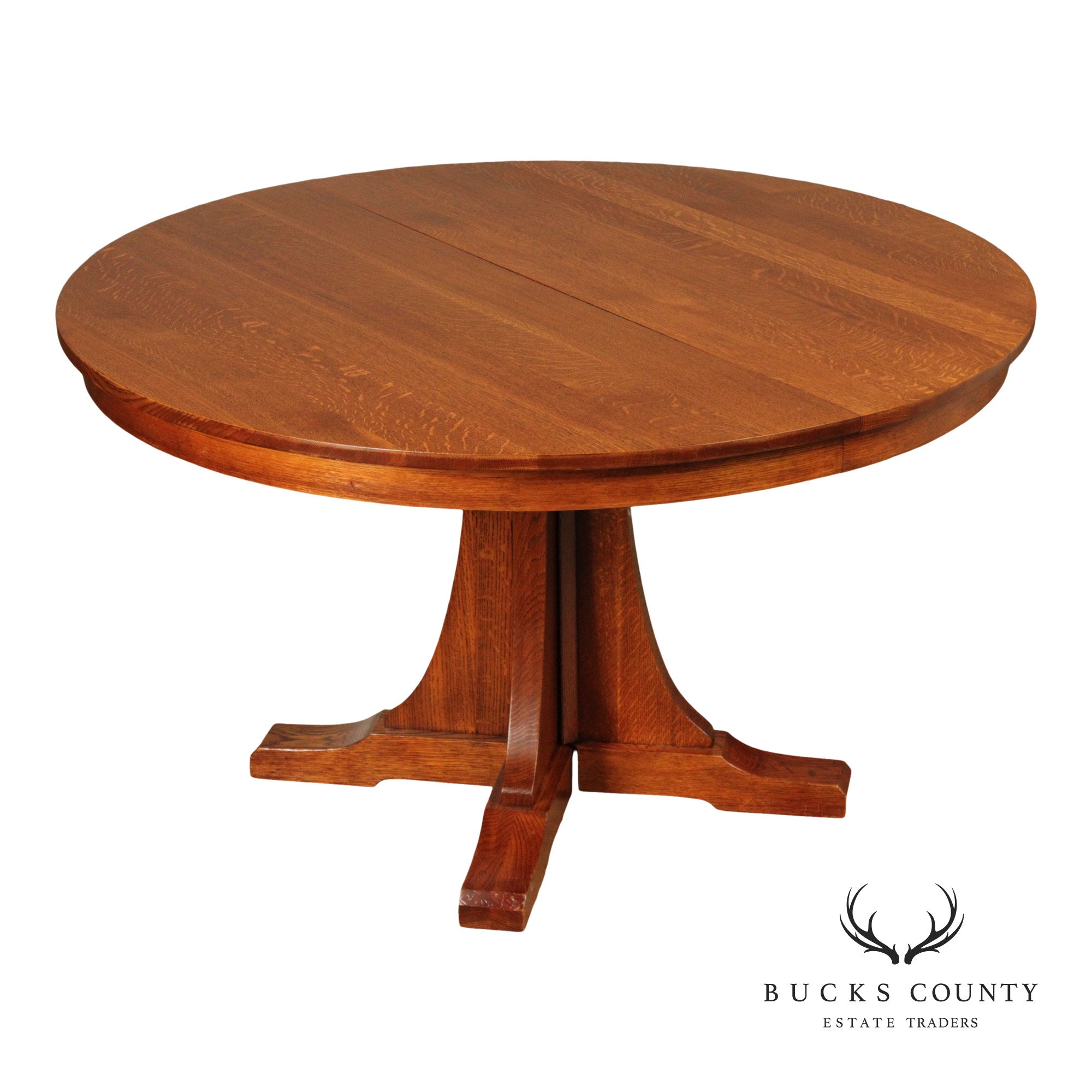 Stickley Mission Collection Round Oak Pedestal Expandable Dining Table