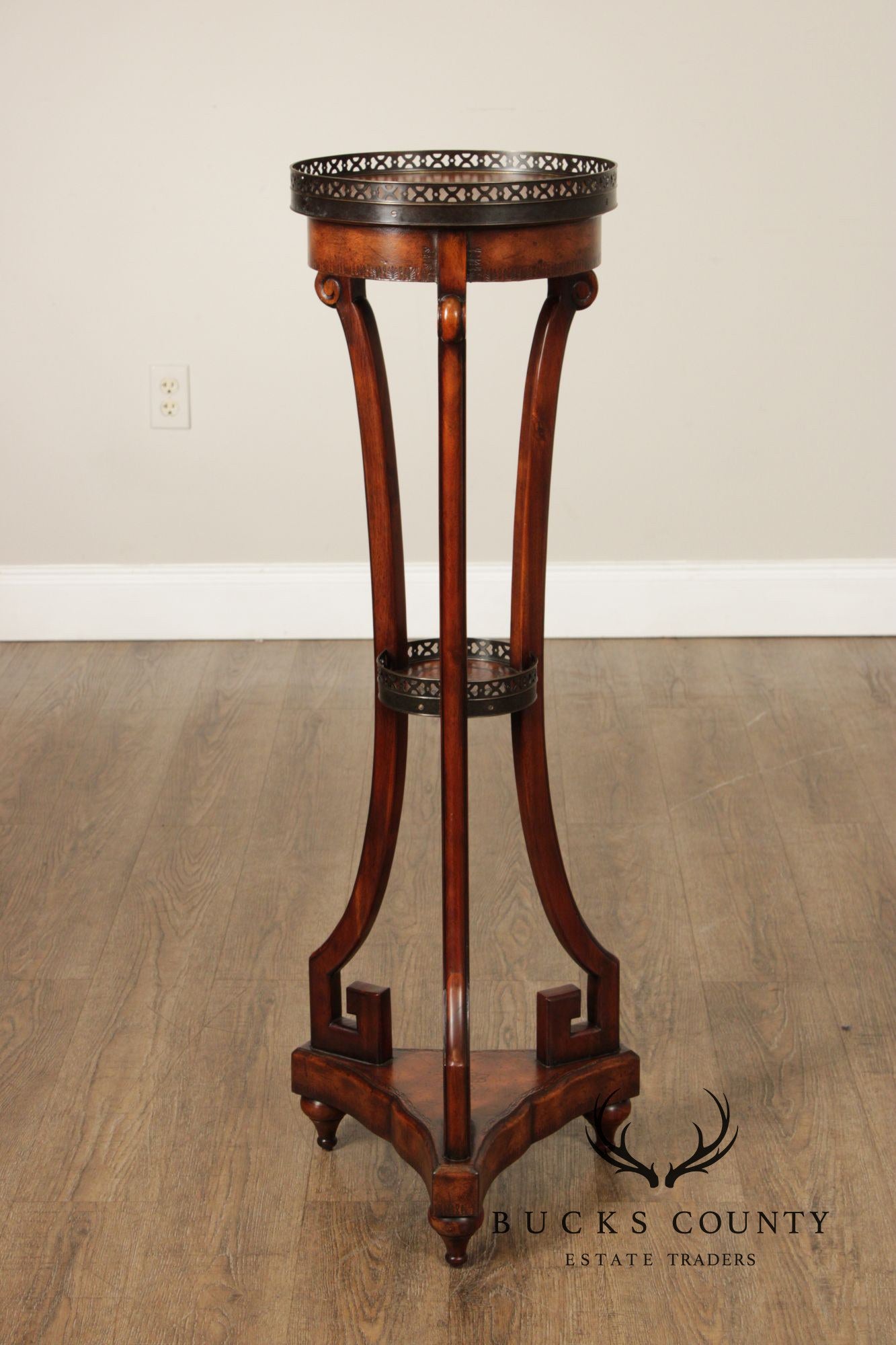 Theodore Alexander Pair of Two-Tier Leather Pedestals