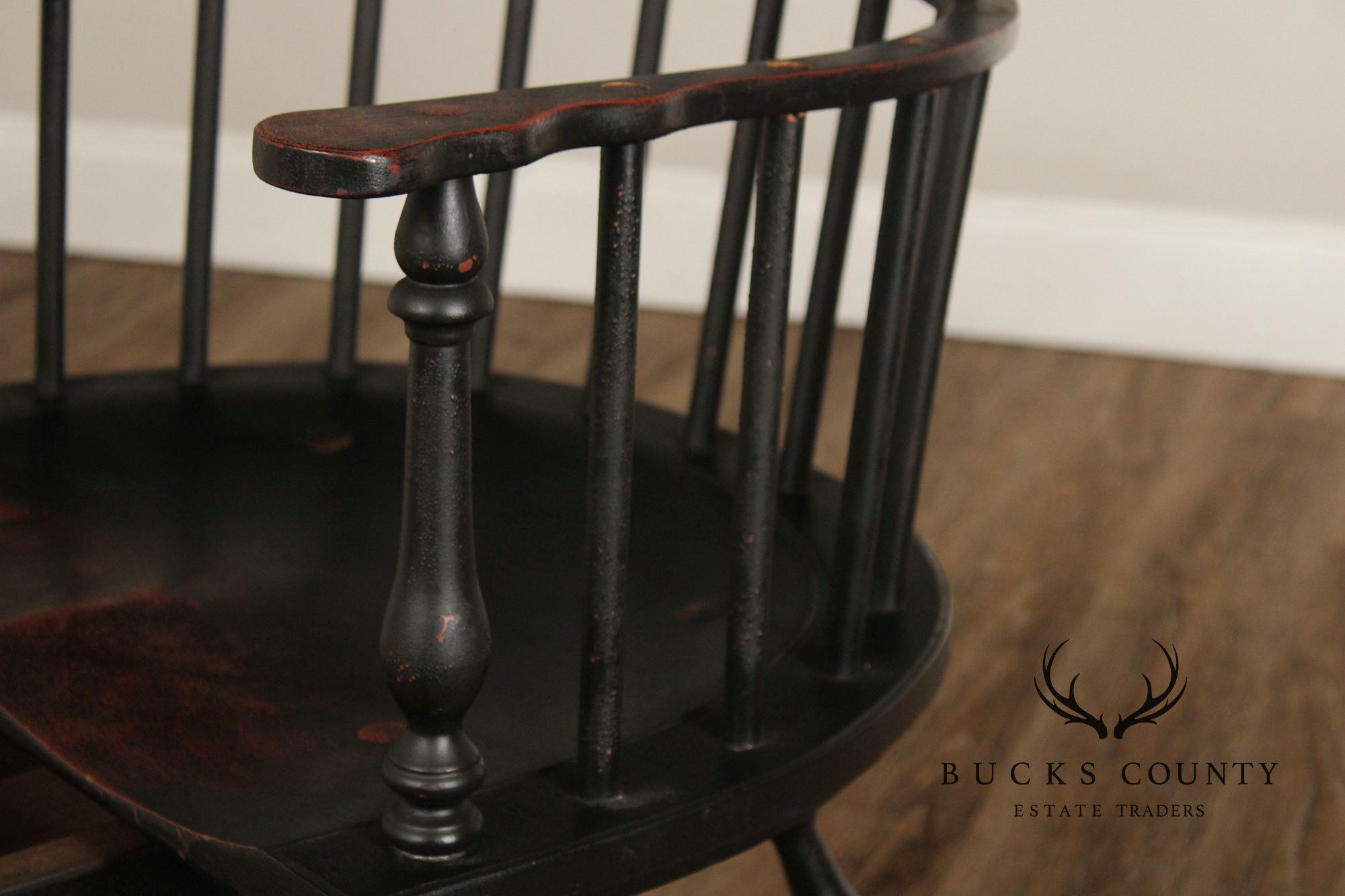 Quality Antique Reproduction Black Painted Writing Arm Windsor Chair