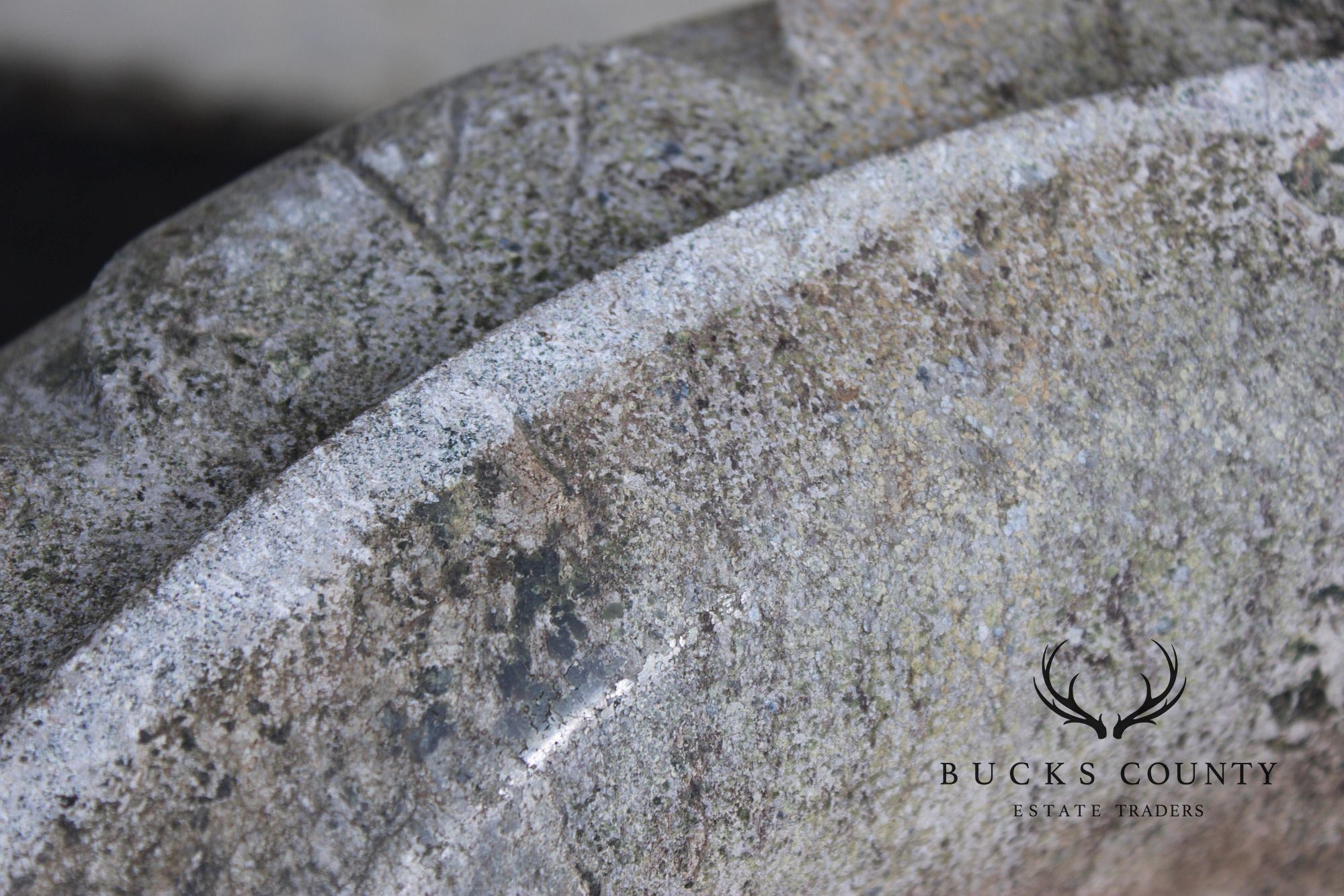 Vintage Pair Of Carved Granite Three-Piece Garden Urns On Pedestals