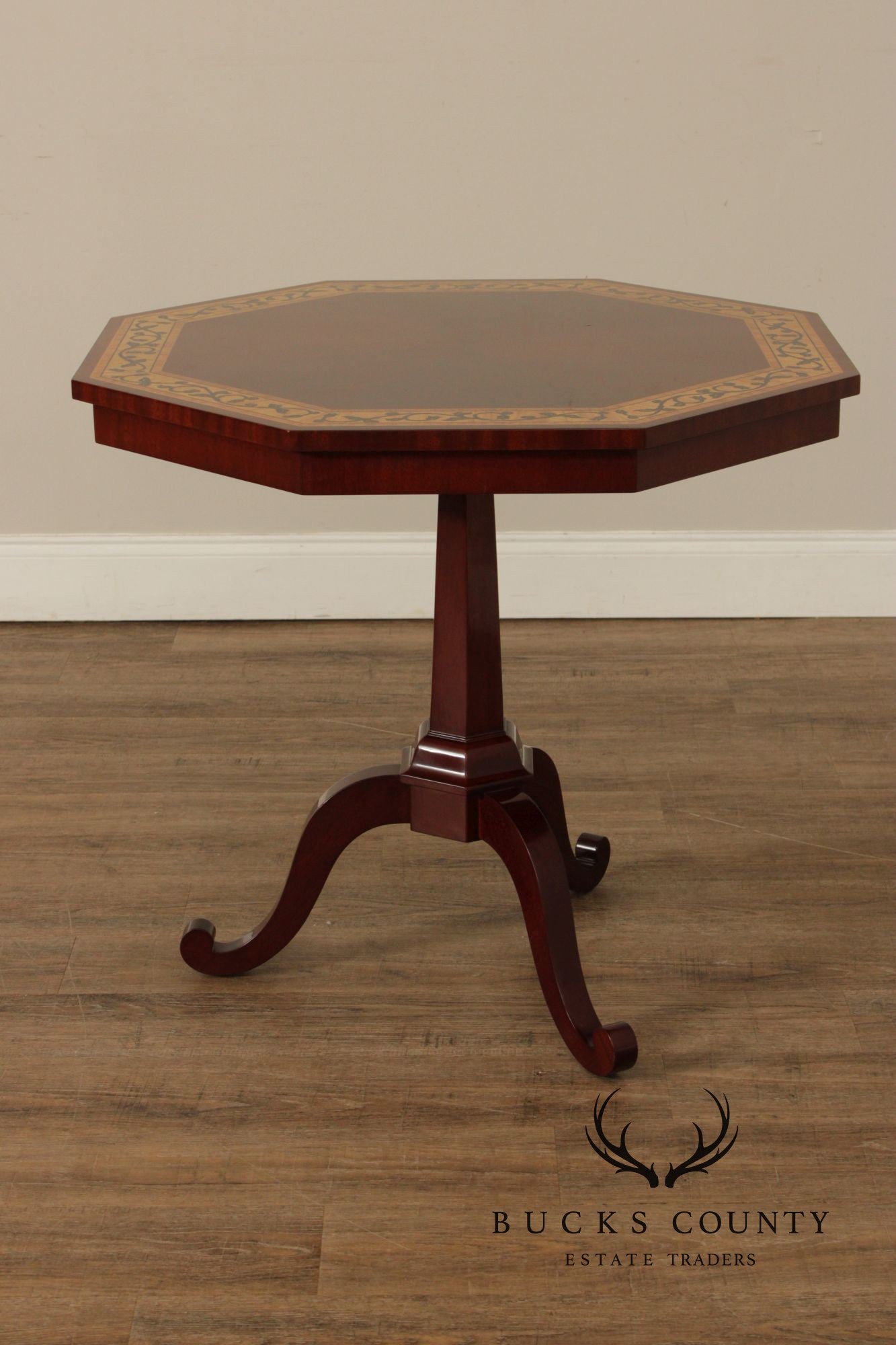 Kindel Furniture Inlaid Mahogany Pedestal Side Table