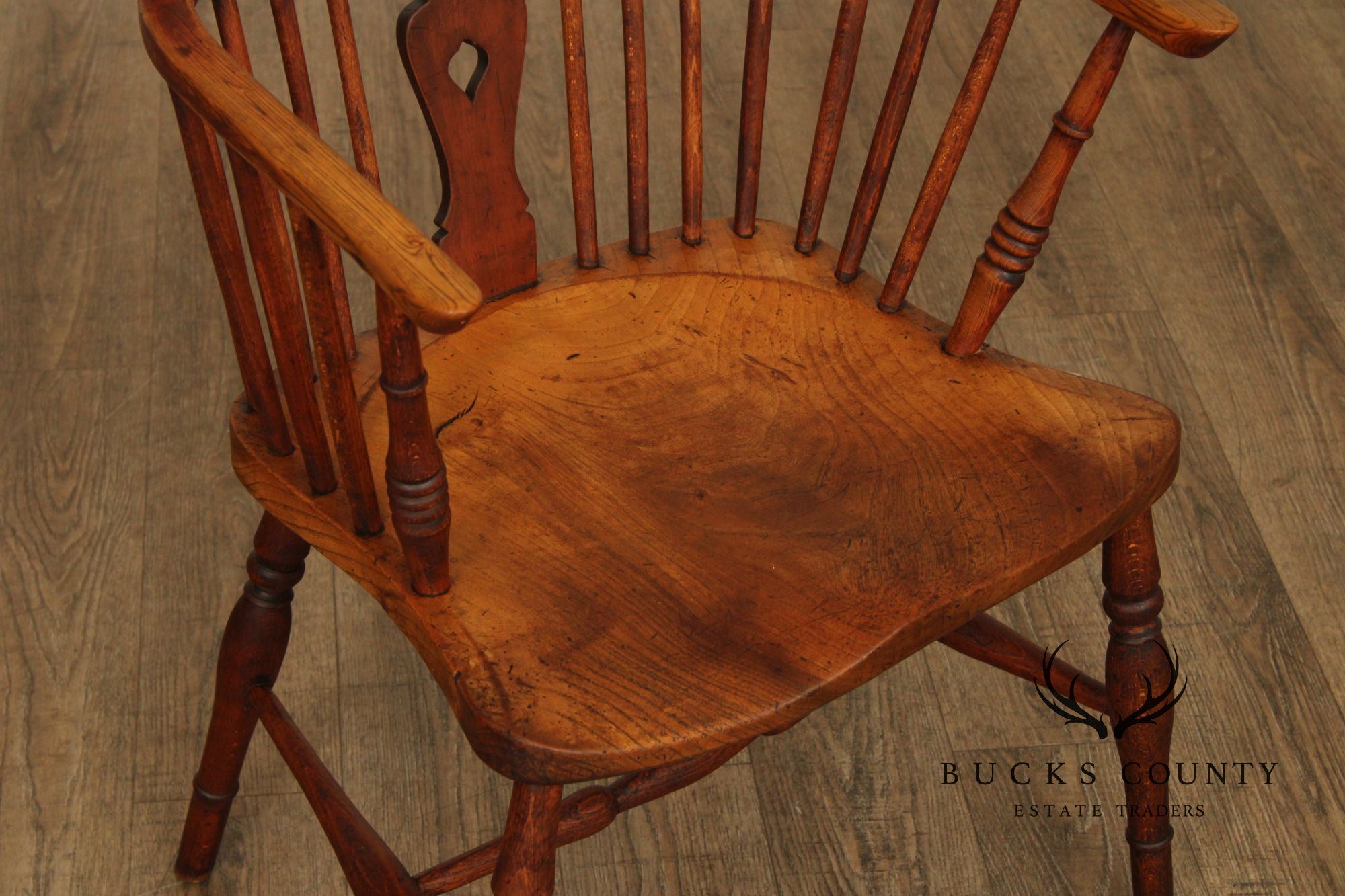 Antique Windsor Style High Back Armchair With Saddle Seat