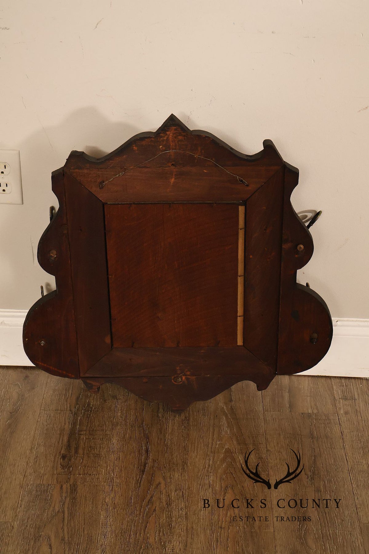 Antique Carved Gilt Wood Wall Mirror With Wrought Iron Hooks