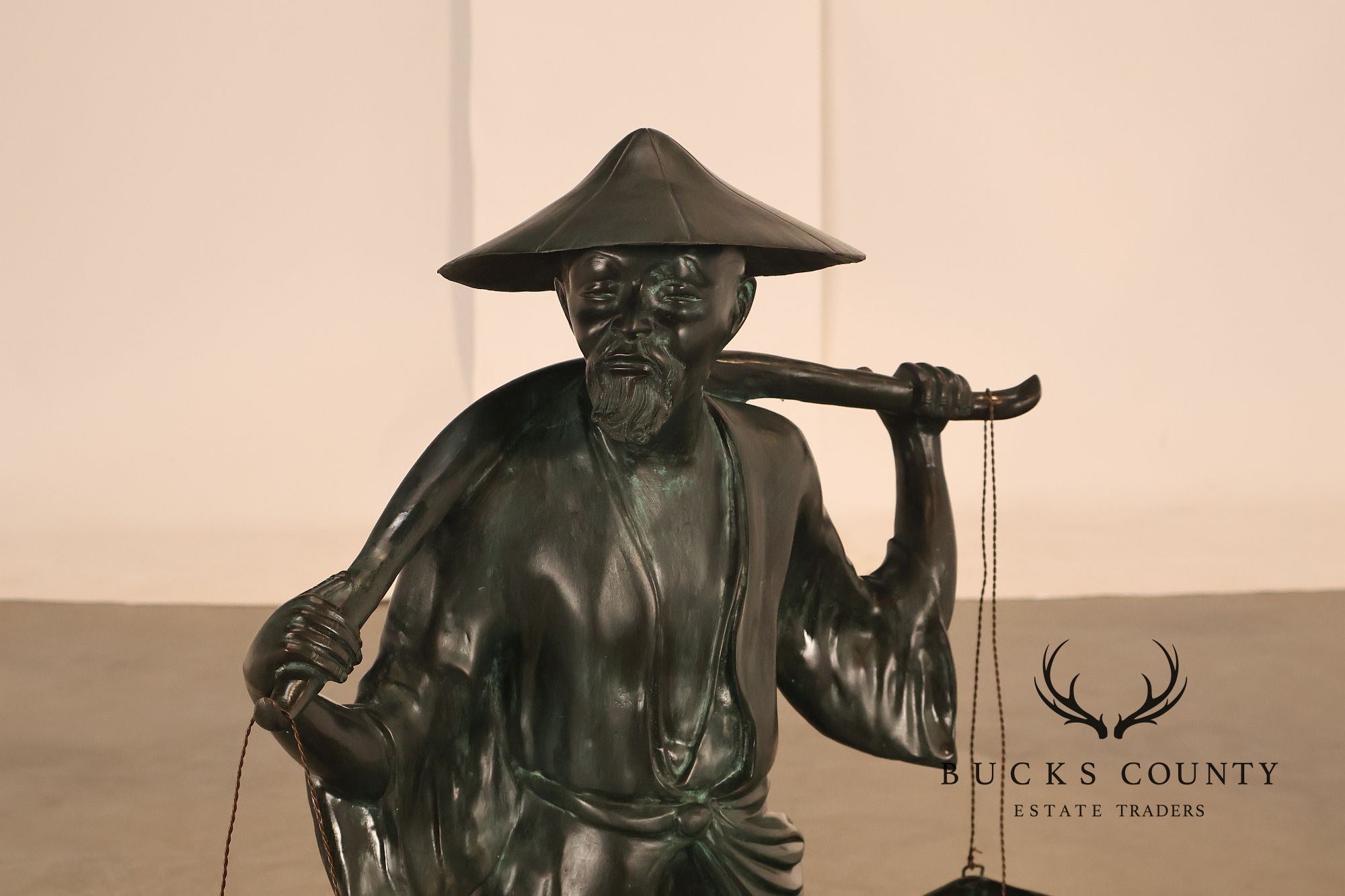 Asian Style Bronze Water Carrier Figural Sculpture