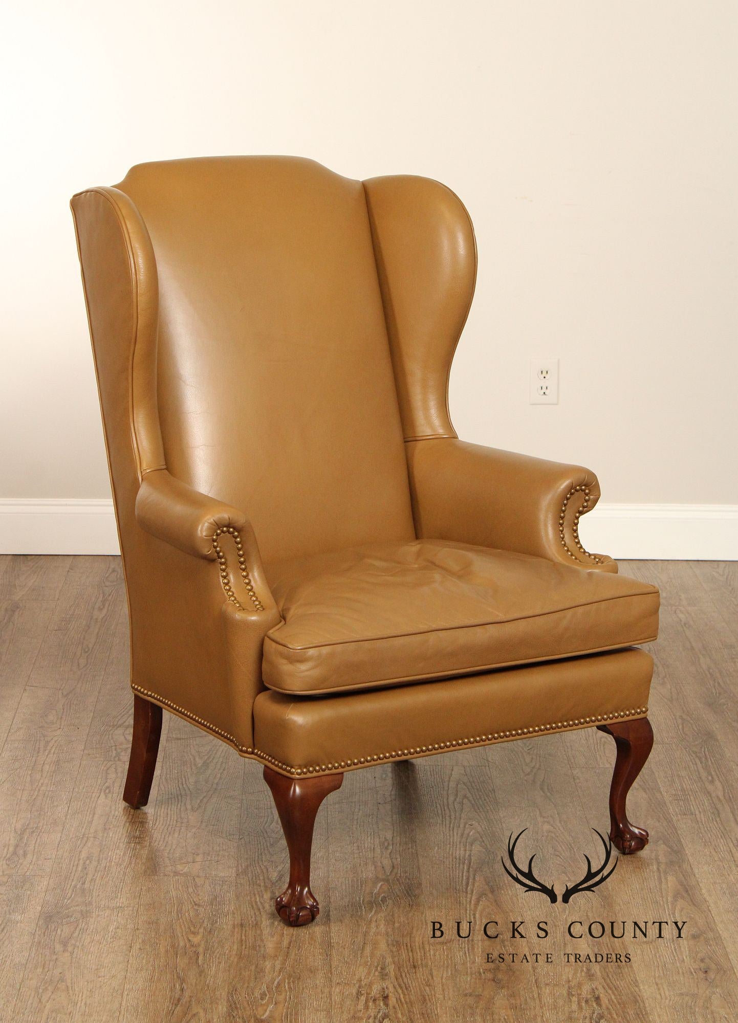 Dapha Chippendale Style Leather Wingback Chair and Ottoman