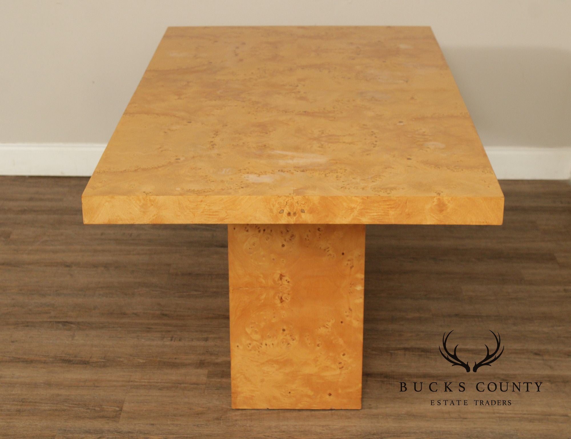 Milo Baughman Style Burlwood Extension Dining Table with 2 Leaves