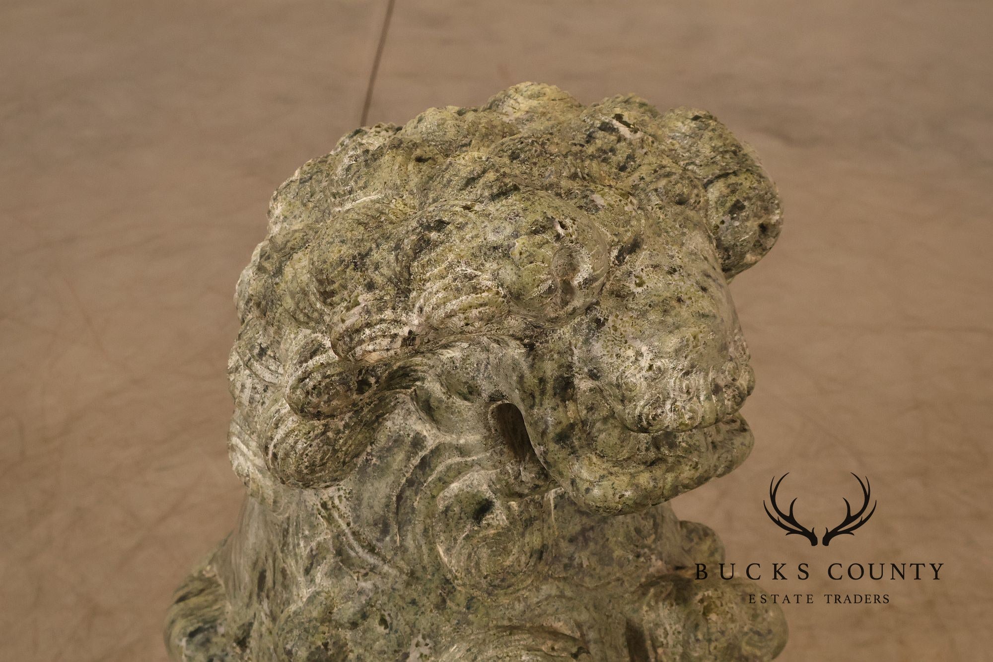 Large Pair Of Carved Green Marble Foo Dogs Guardian Lions